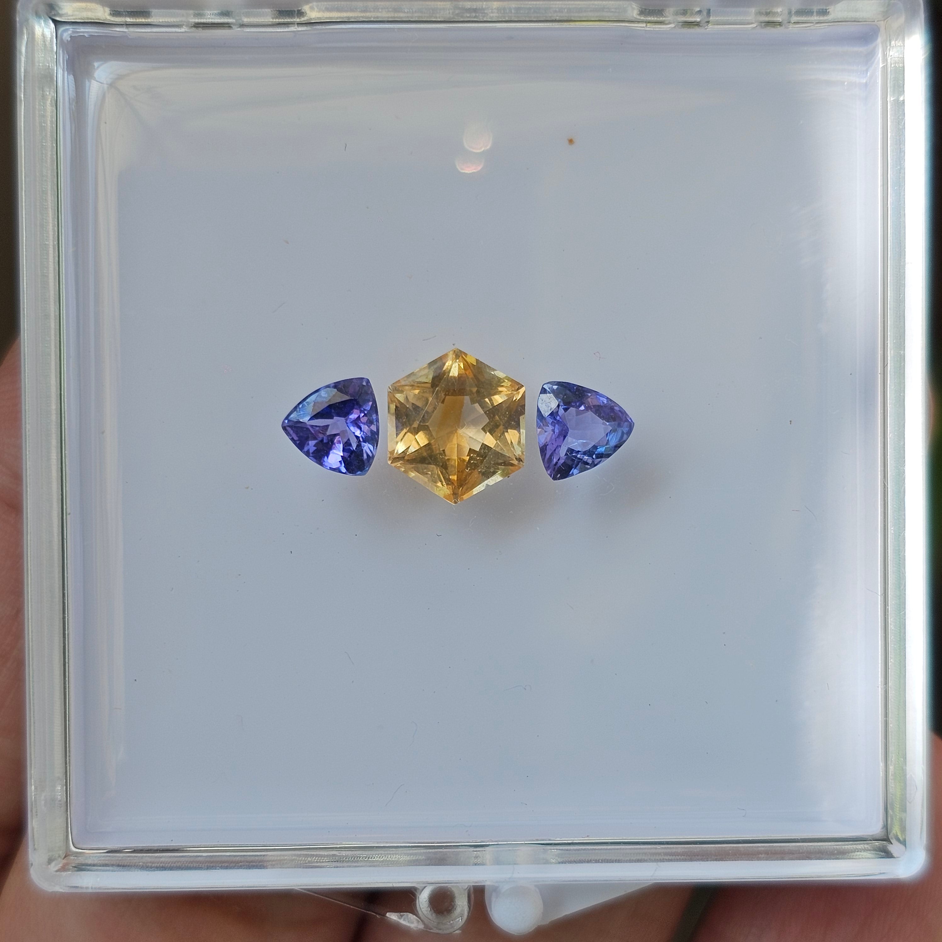 3 Pcs Of Natural Tanzanite & Citrine Faceted | Shape: Mix| Size:6-8mm