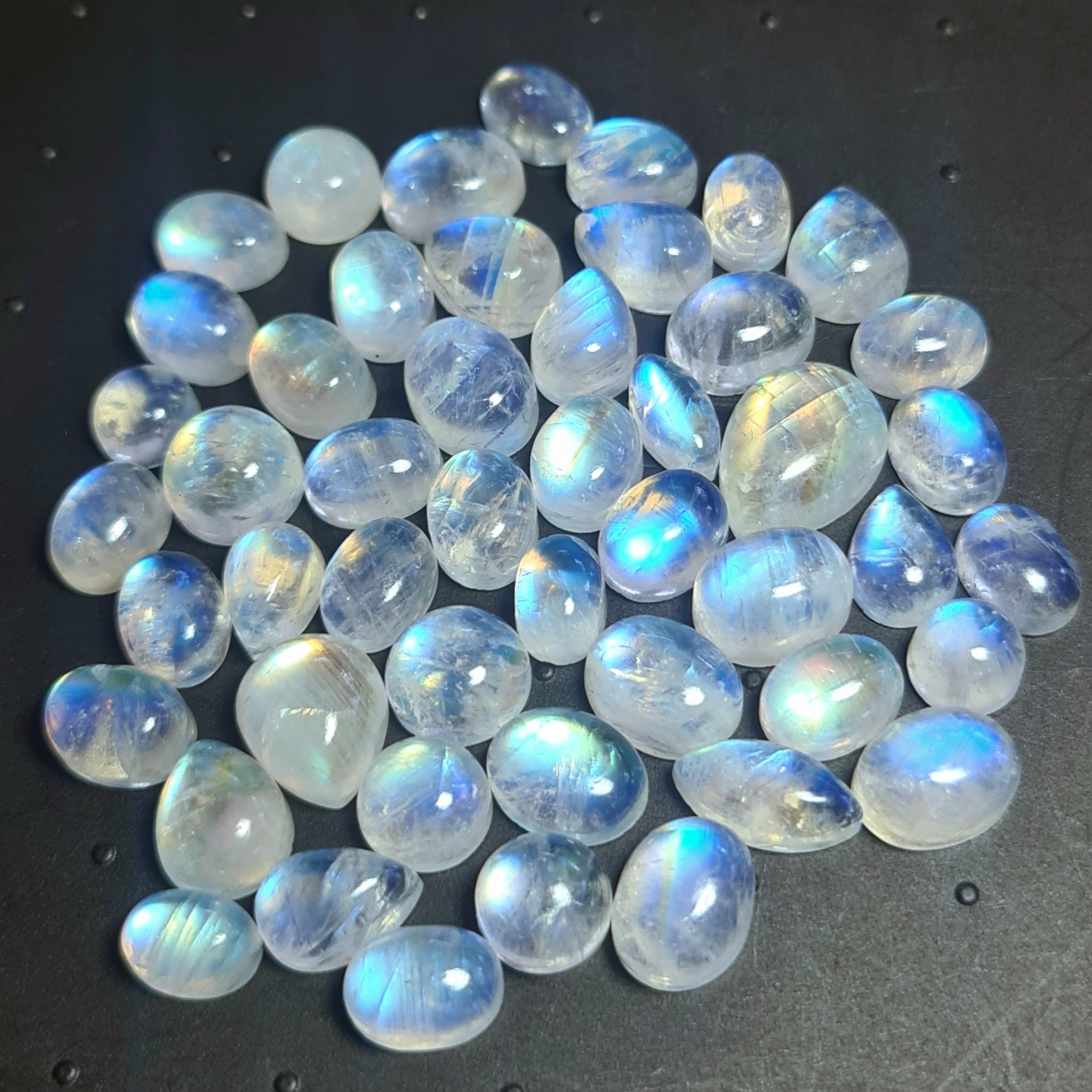 49 Pcs Natural Moonstone Cabochon Gemstone|Mix Shape| 7-14mm - The LabradoriteKing