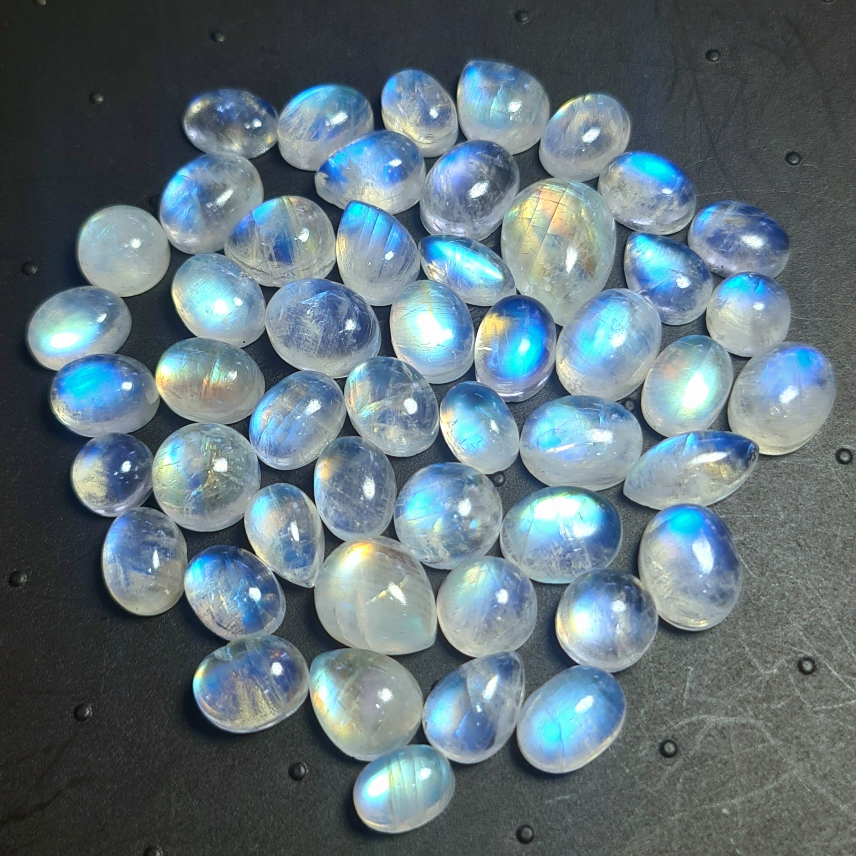 49 Pcs Natural Moonstone Cabochon Gemstone|Mix Shape| 7-14mm - The LabradoriteKing