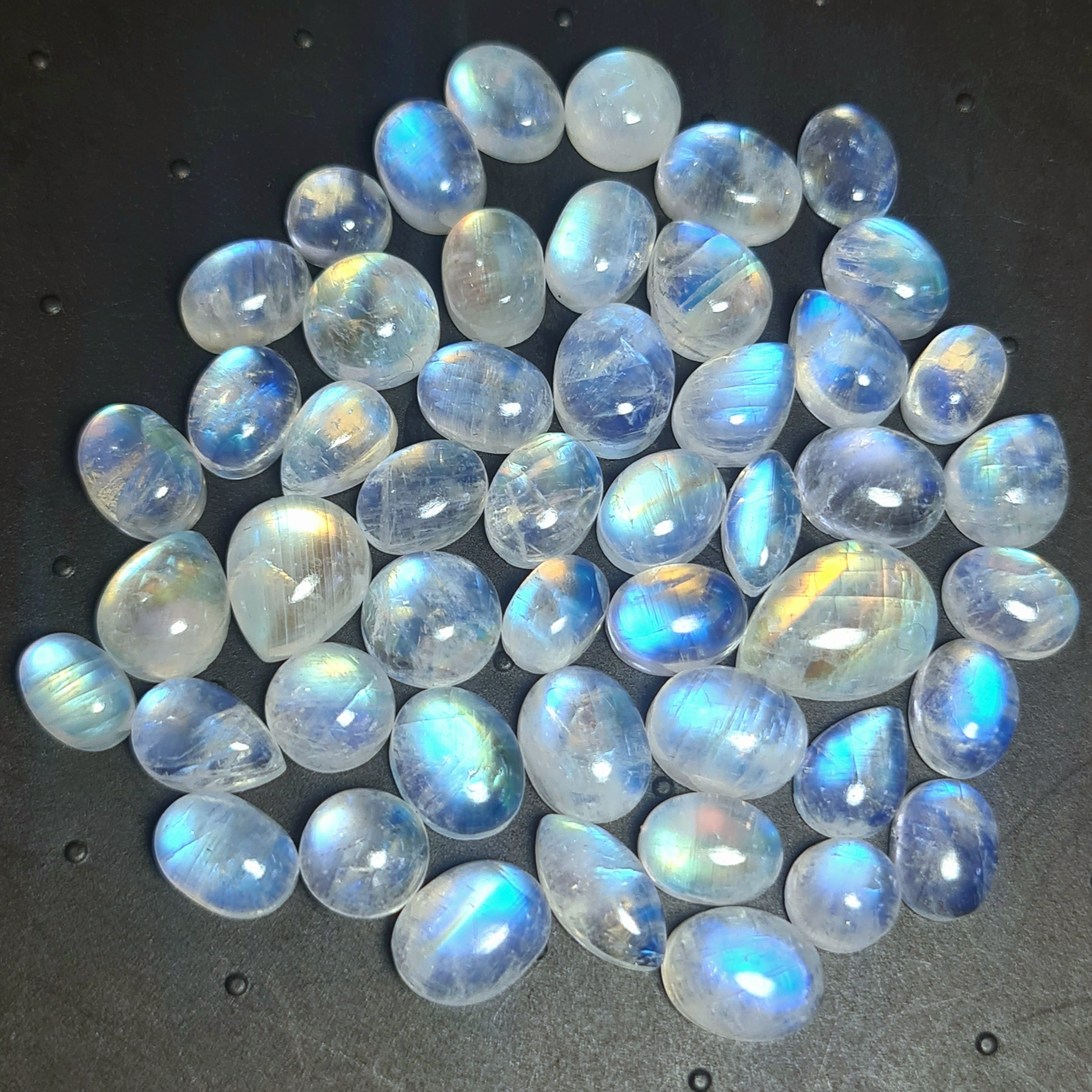 49 Pcs Natural Moonstone Cabochon Gemstone|Mix Shape| 7-14mm - The LabradoriteKing