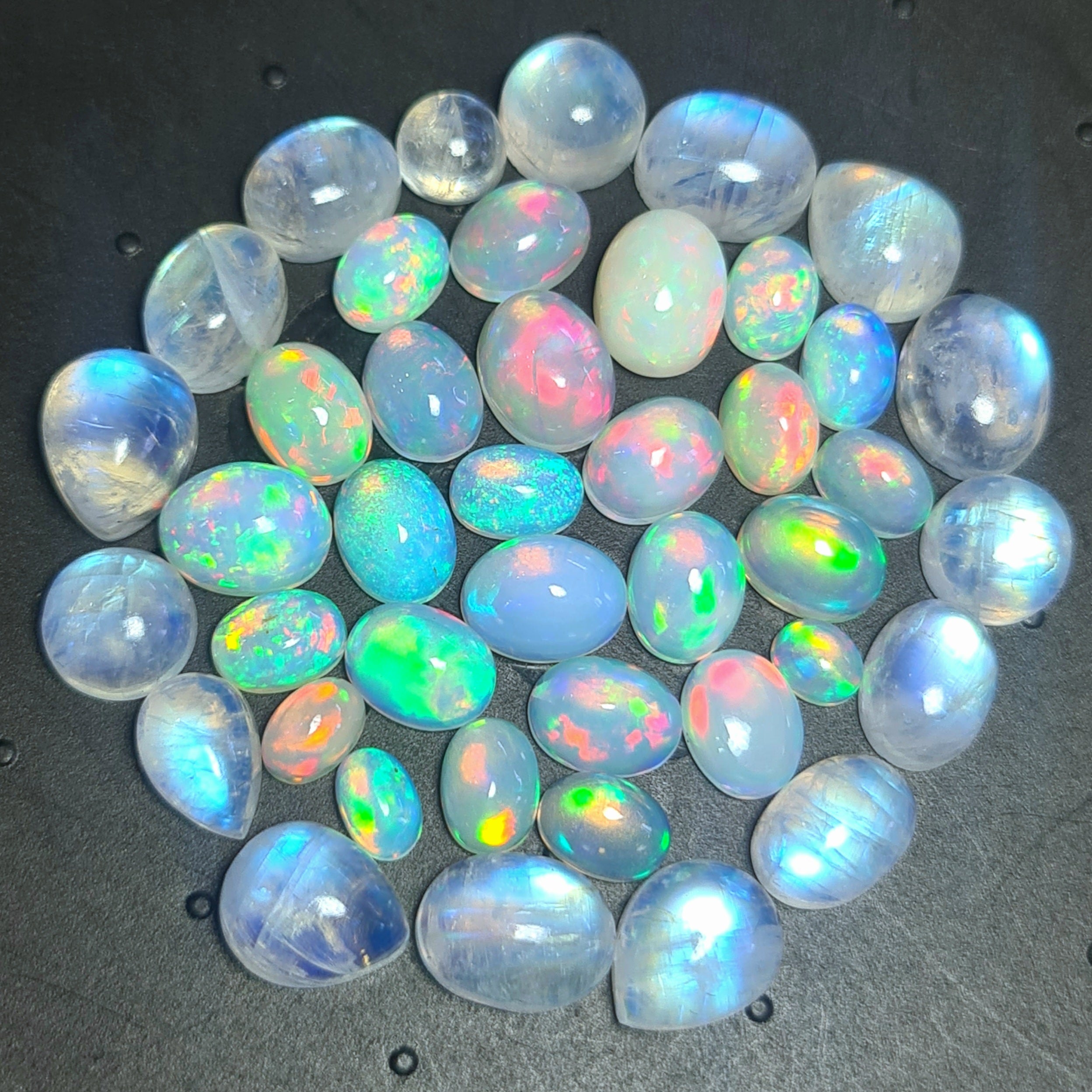 42 Pcs Natural Moonstone & Ethiopian Opal Cabochon Gemstone|Mix Shape| 5-10mm - The LabradoriteKing