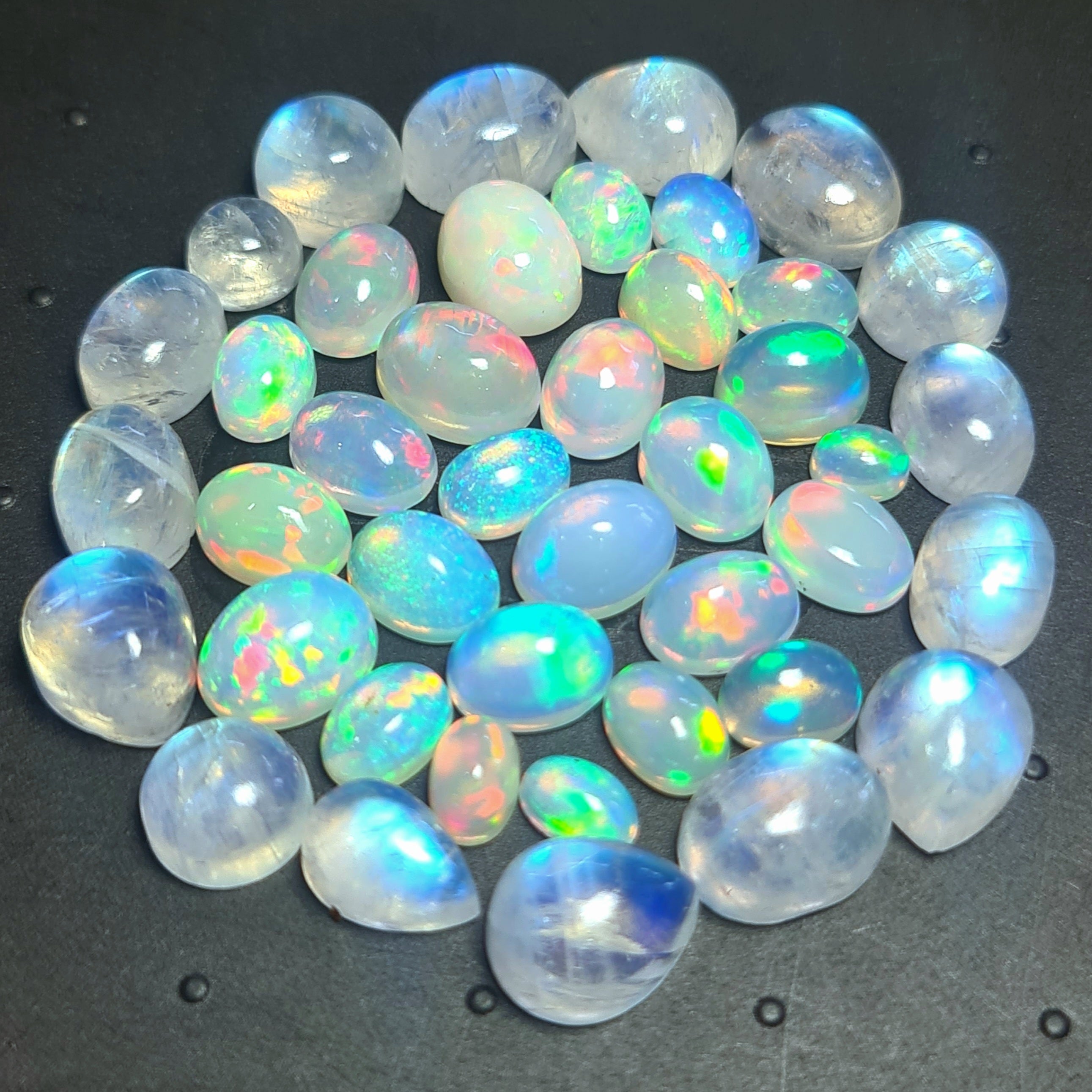 42 Pcs Natural Moonstone & Ethiopian Opal Cabochon Gemstone|Mix Shape| 5-10mm - The LabradoriteKing