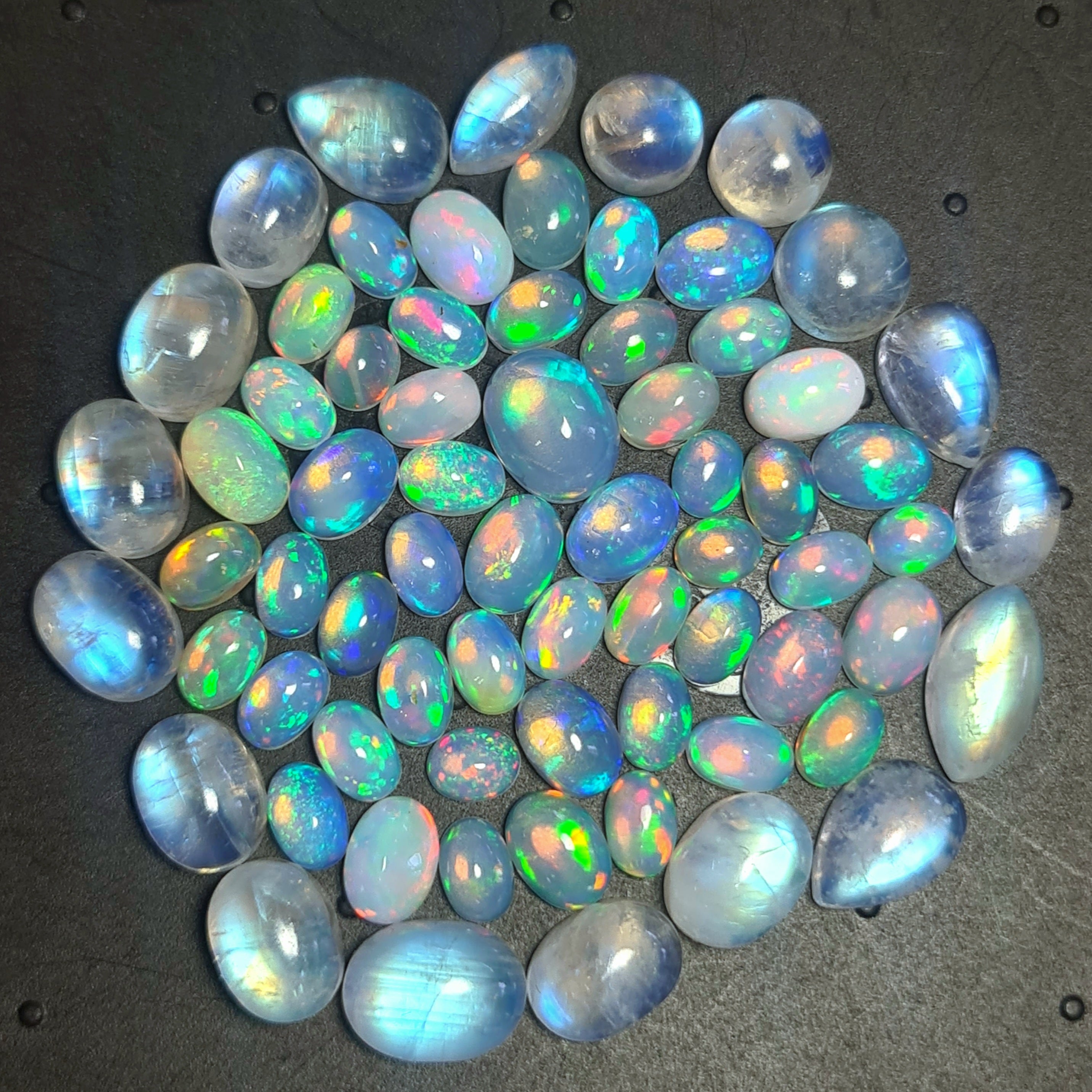 69 Pcs Natural Moonstone & Ethiopian Opal Cabochon Gemstone|Mix Shape| 5-11mm - The LabradoriteKing