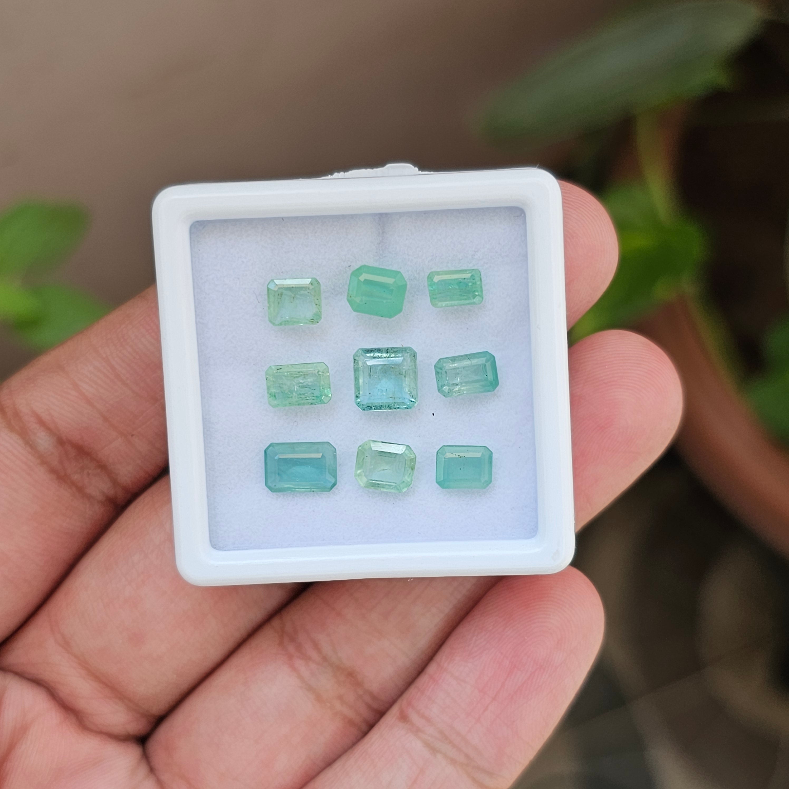 9 Pcs Natural Colombian Emerald Faceted Rectangle | 6-8mm - The LabradoriteKing