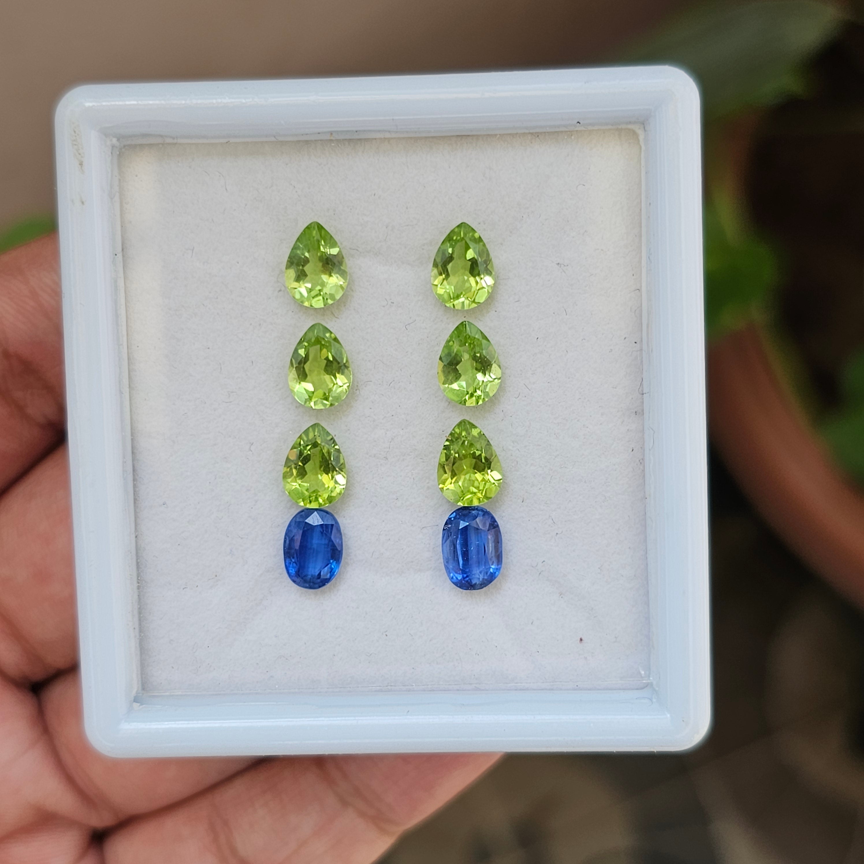 8 Pcs Natural kyanite And Peridot |Oval & Pear Shape| 8x6mm|10.2 Cts