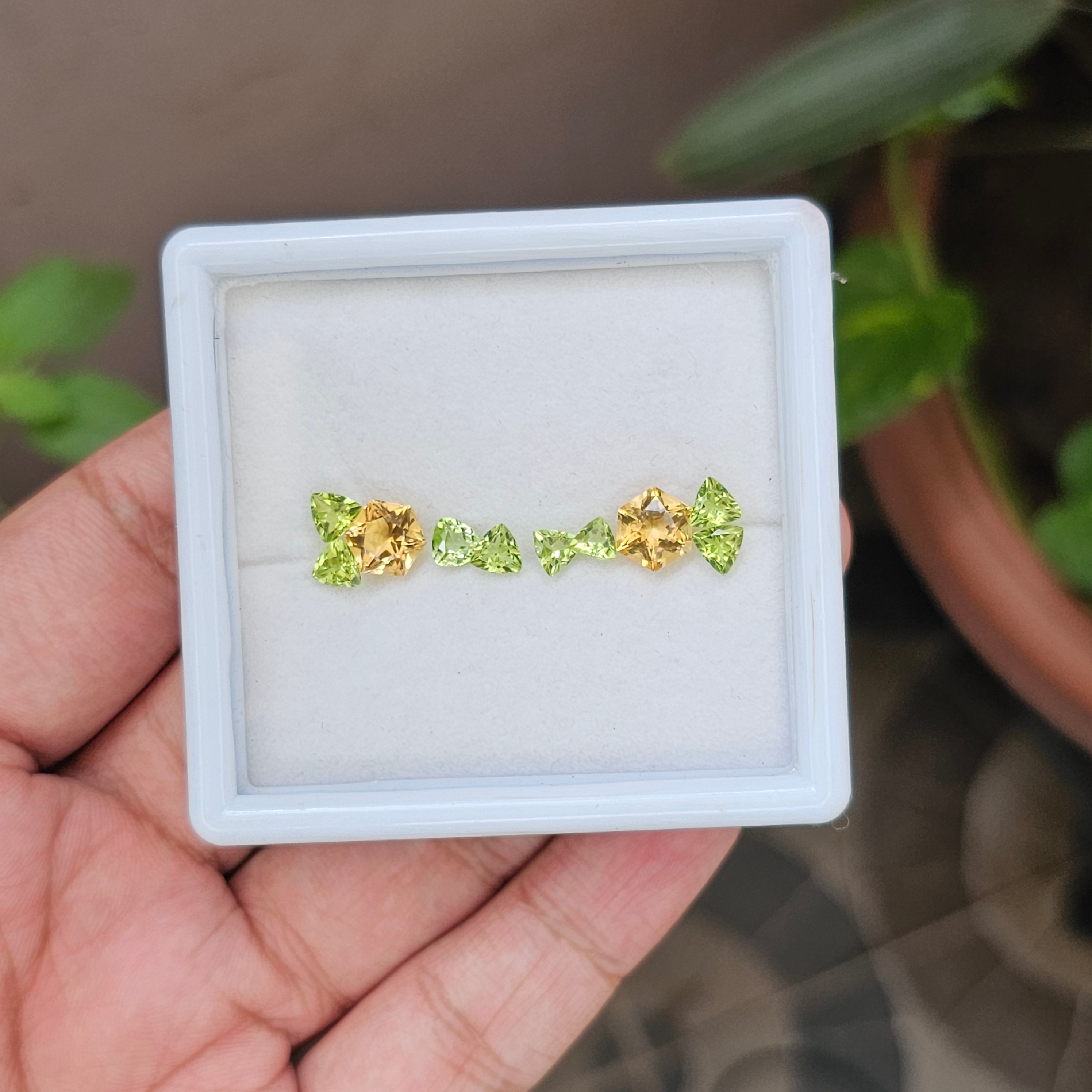 10 Pcs Natural Citrine And Peridot |Trillion & Hexagon Shape| 5-7mm|6.4 Cts - The LabradoriteKing