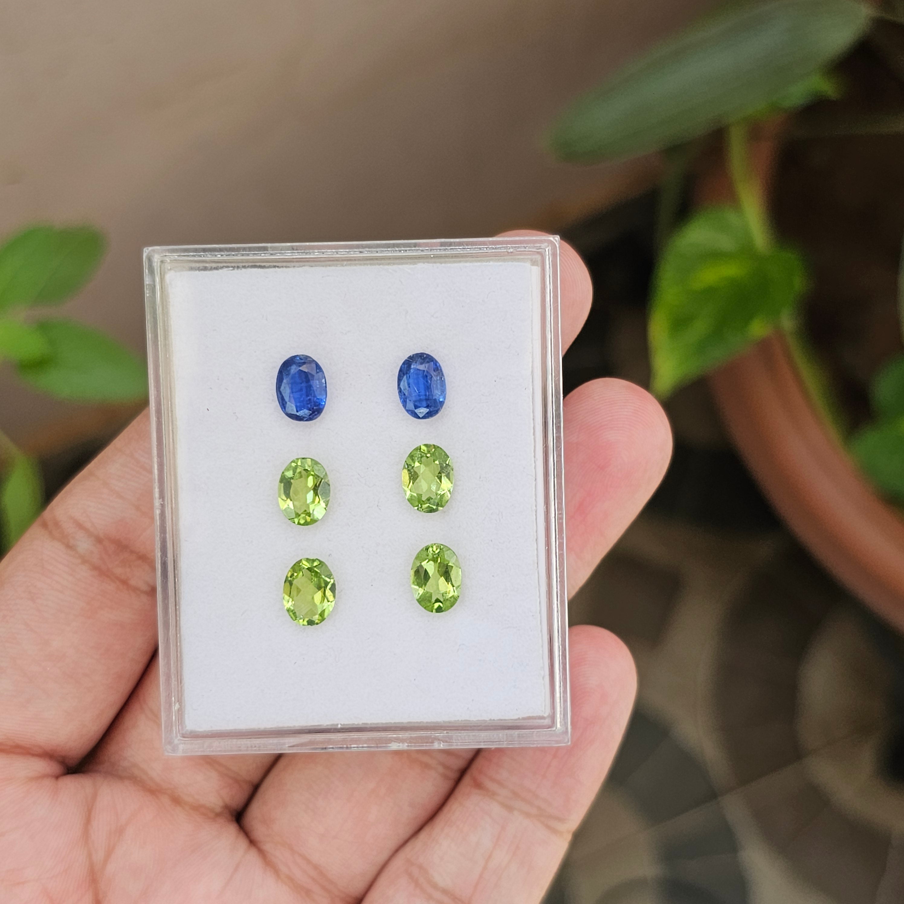 6 Pcs Natural kyanite And Peridot |Oval Shape| 8x6mm|7 Cts - The LabradoriteKing