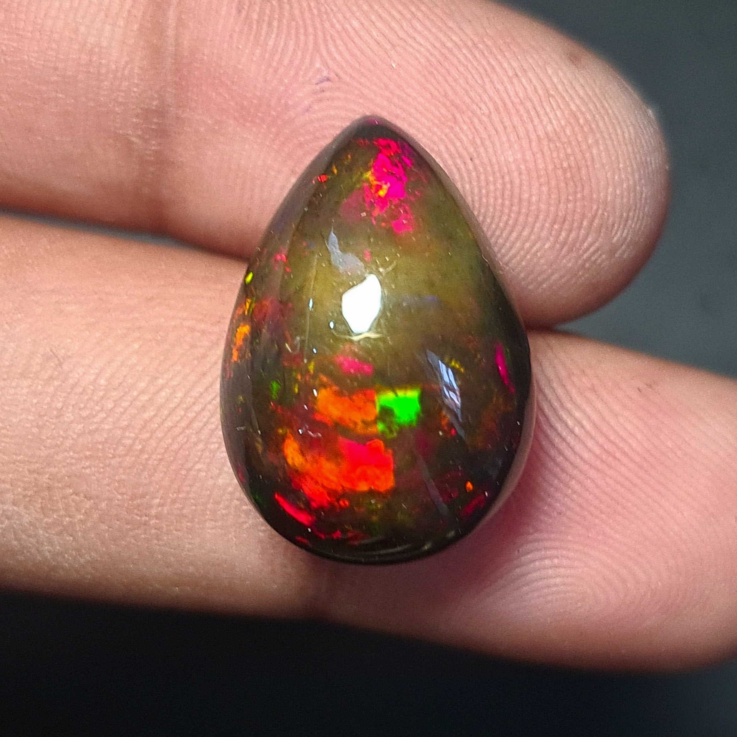 Natural Ethiopian Black Smoked Opal Cabochon| Pear| Size: 20x14mm | 12.3 Cts