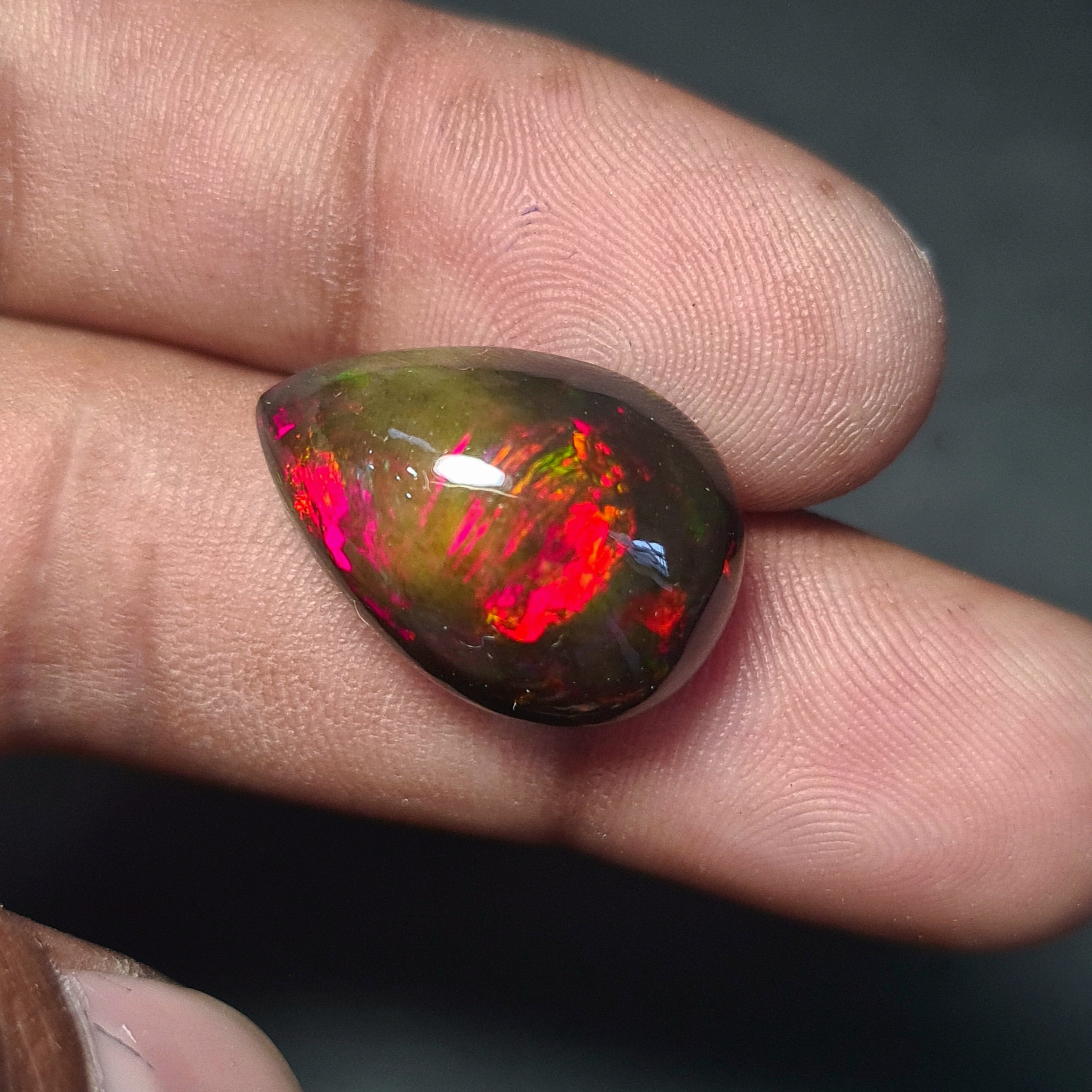 Natural Ethiopian Black Smoked Opal Cabochon| Pear| Size: 20x14mm | 12.3 Cts