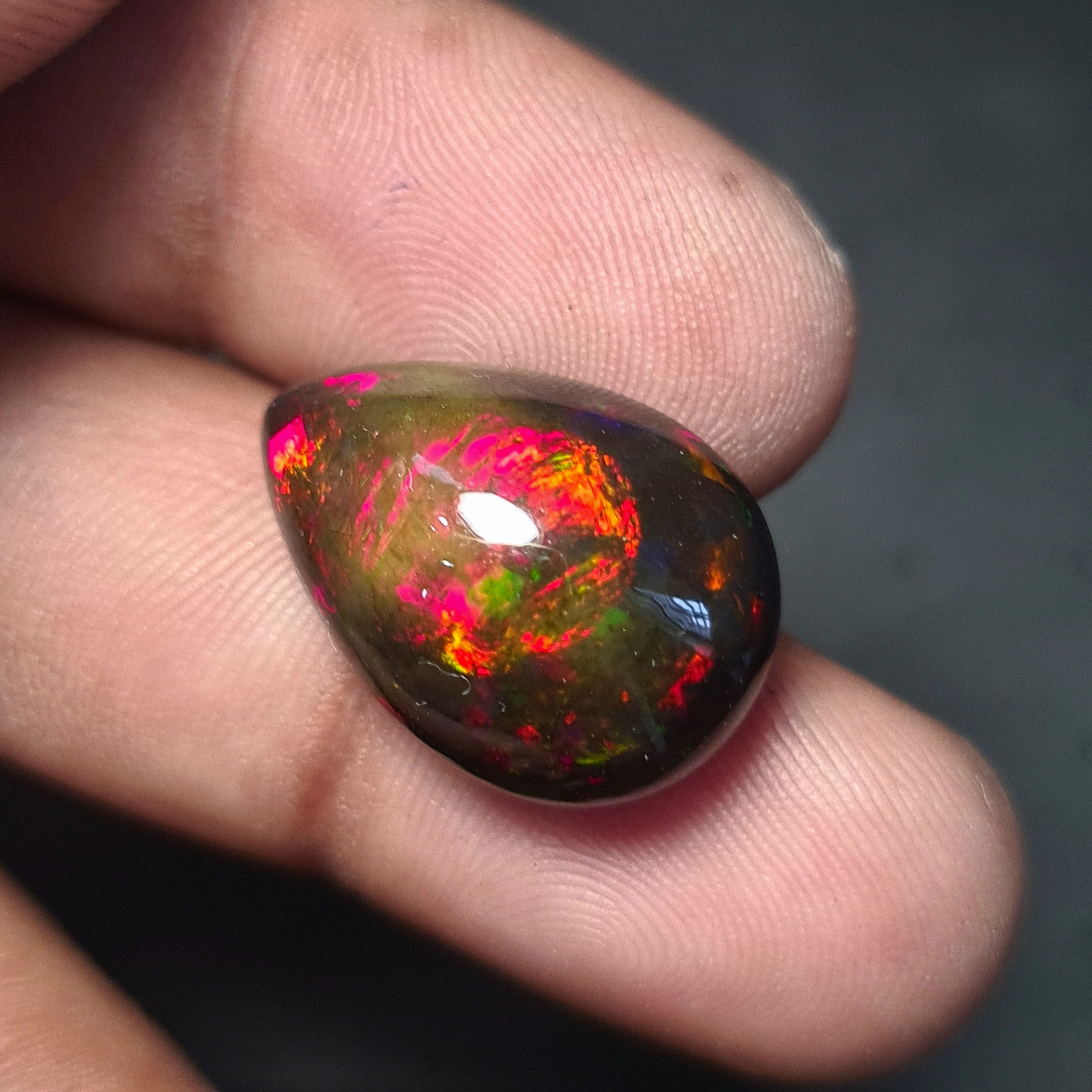 Natural Ethiopian Black Smoked Opal Cabochon| Pear| Size: 20x14mm | 12.3 Cts