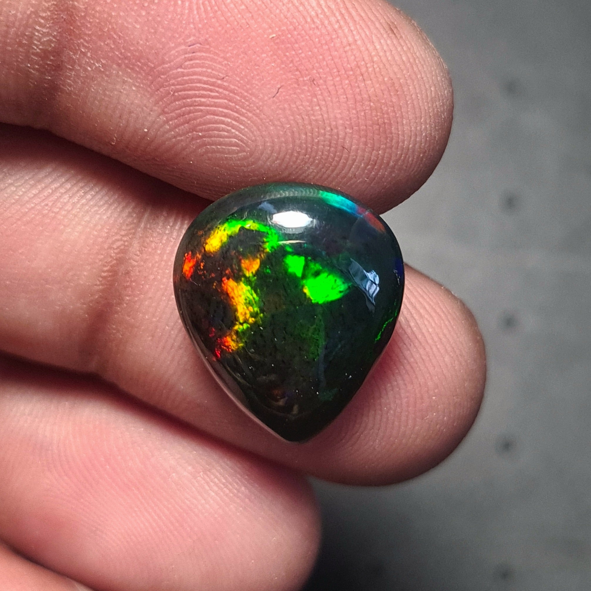 Natural Ethiopian Black Smoked Opal Cabochon| Pear| Size: 17x14mm | 5.7 Cts