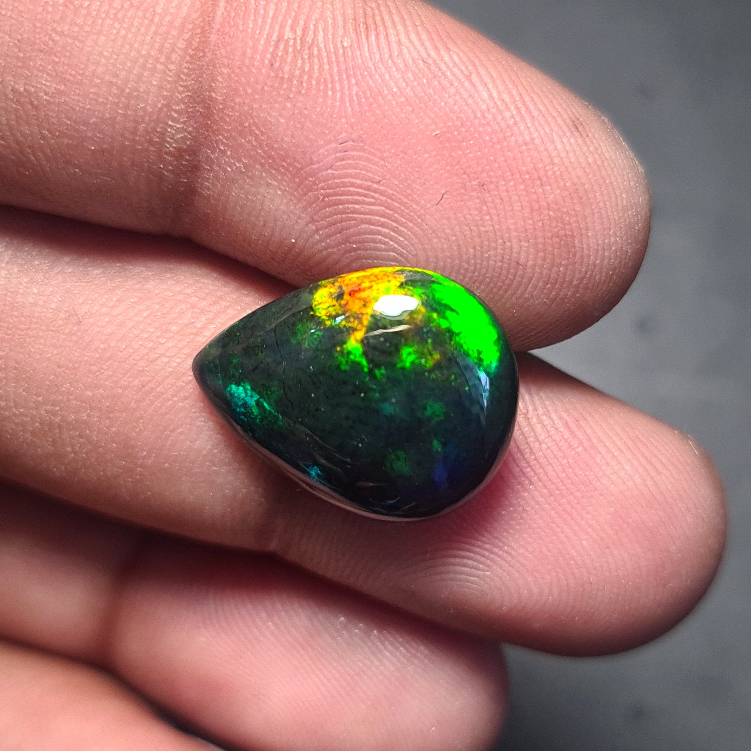 Natural Ethiopian Black Smoked Opal Cabochon| Pear| Size: 17x14mm | 5.7 Cts