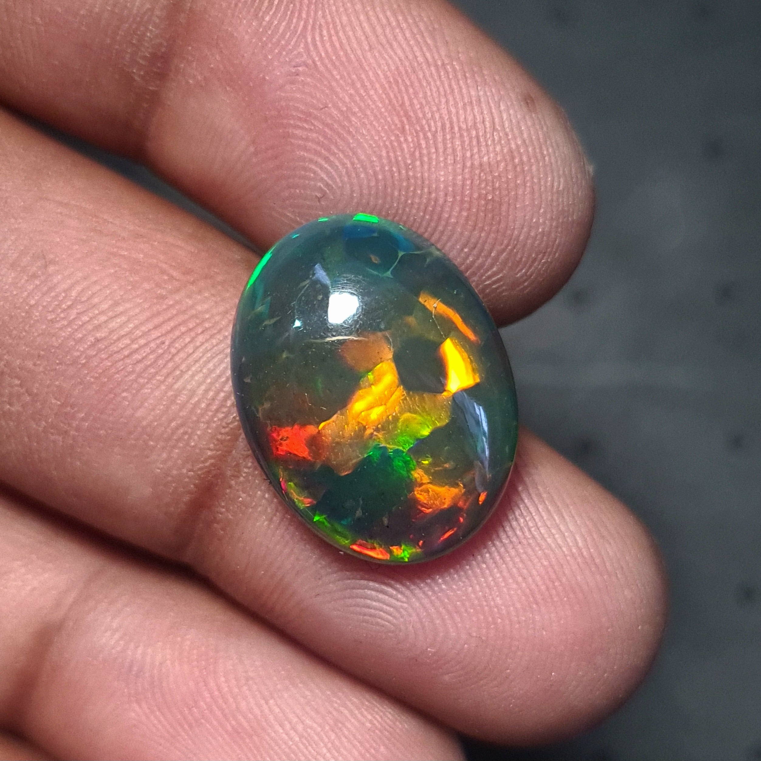 Natural Ethiopian Black Smoked Opal Cabochon| Oval| Size: 18x13mm | 6.6 Cts