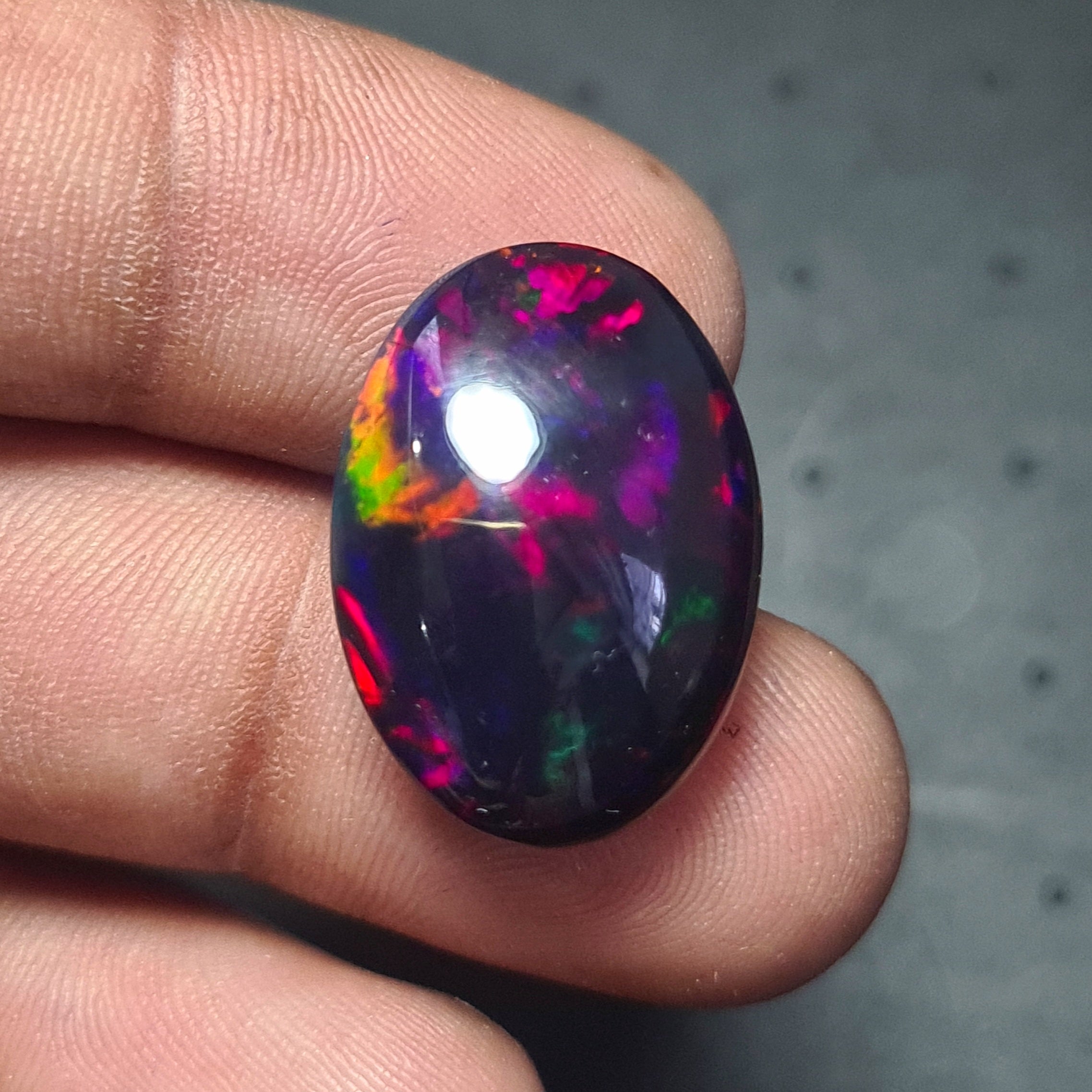 Natural Ethiopian Black Smoked Opal Cabochon| Oval| Size: 21x15mm | 13.2 Cts