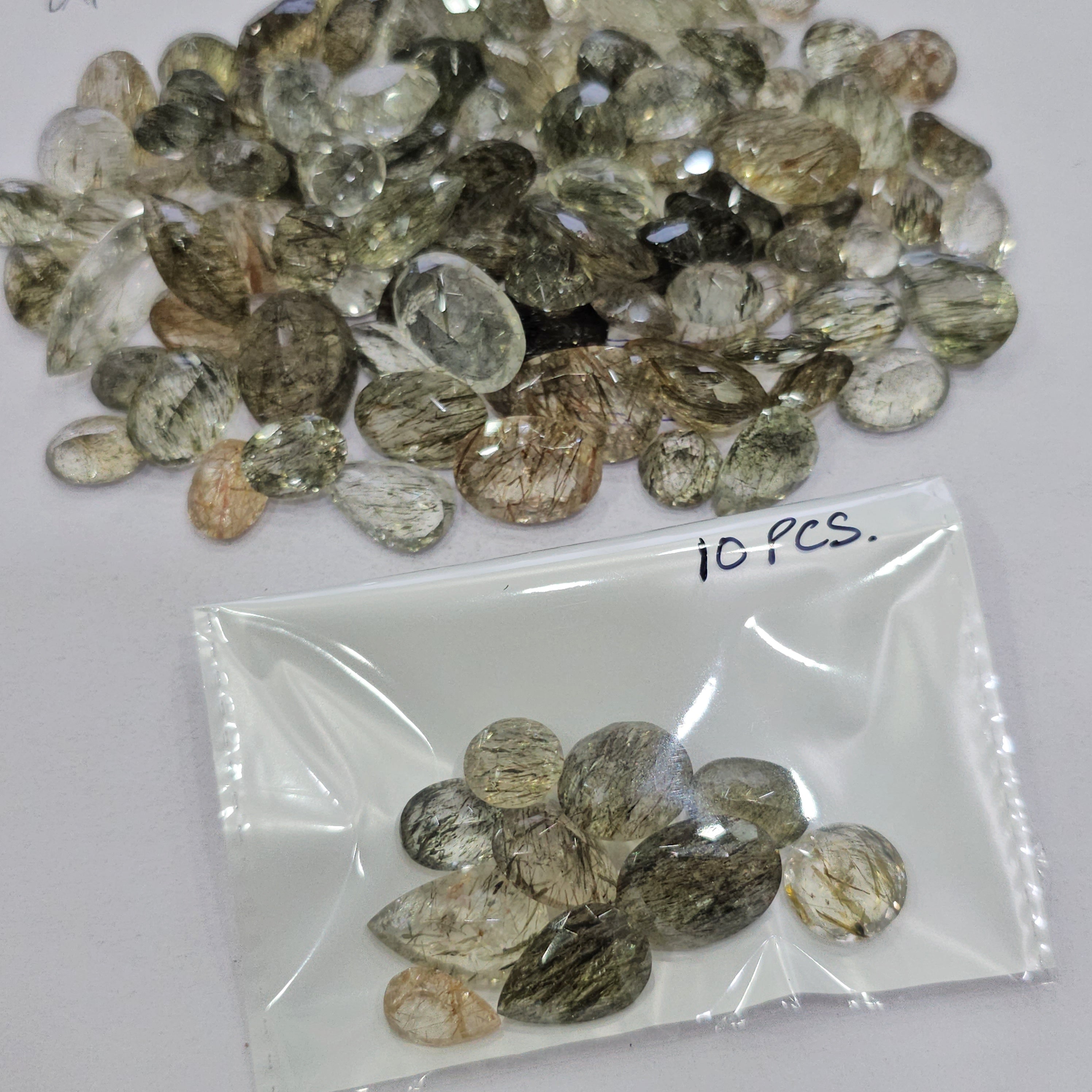 10 Pcs Prasiolite with black and copper Rutile