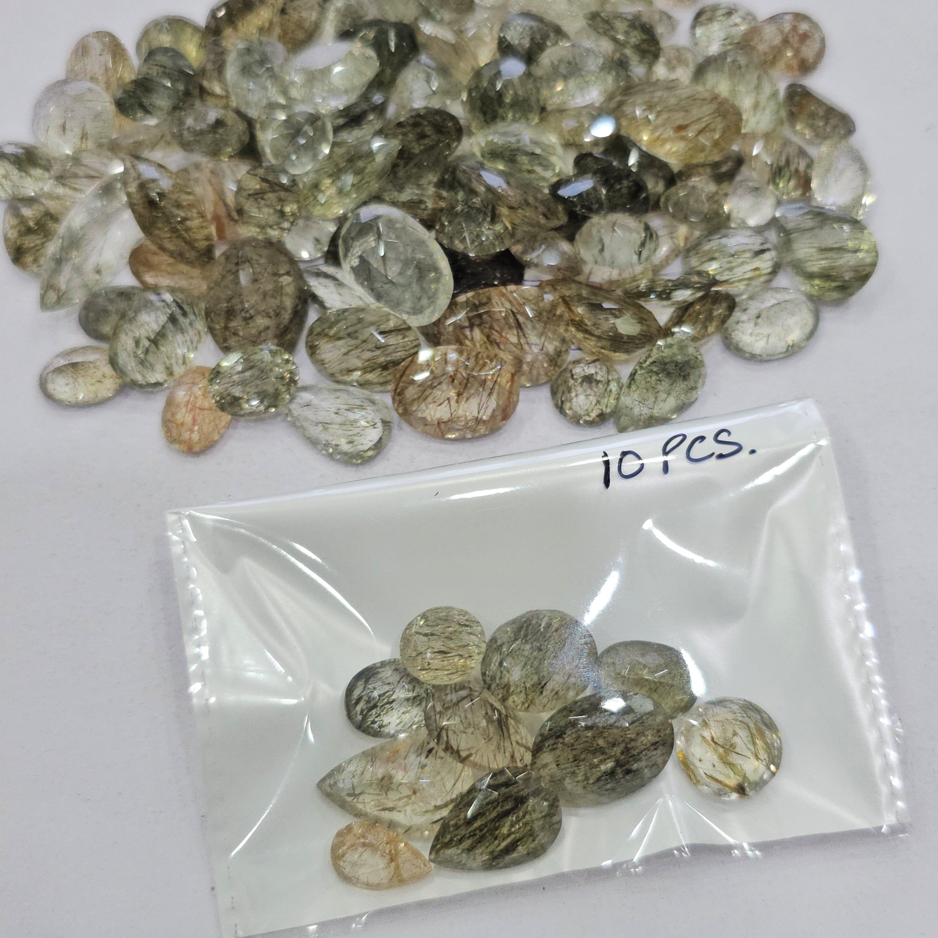 10 Pcs Prasiolite with black and copper Rutile