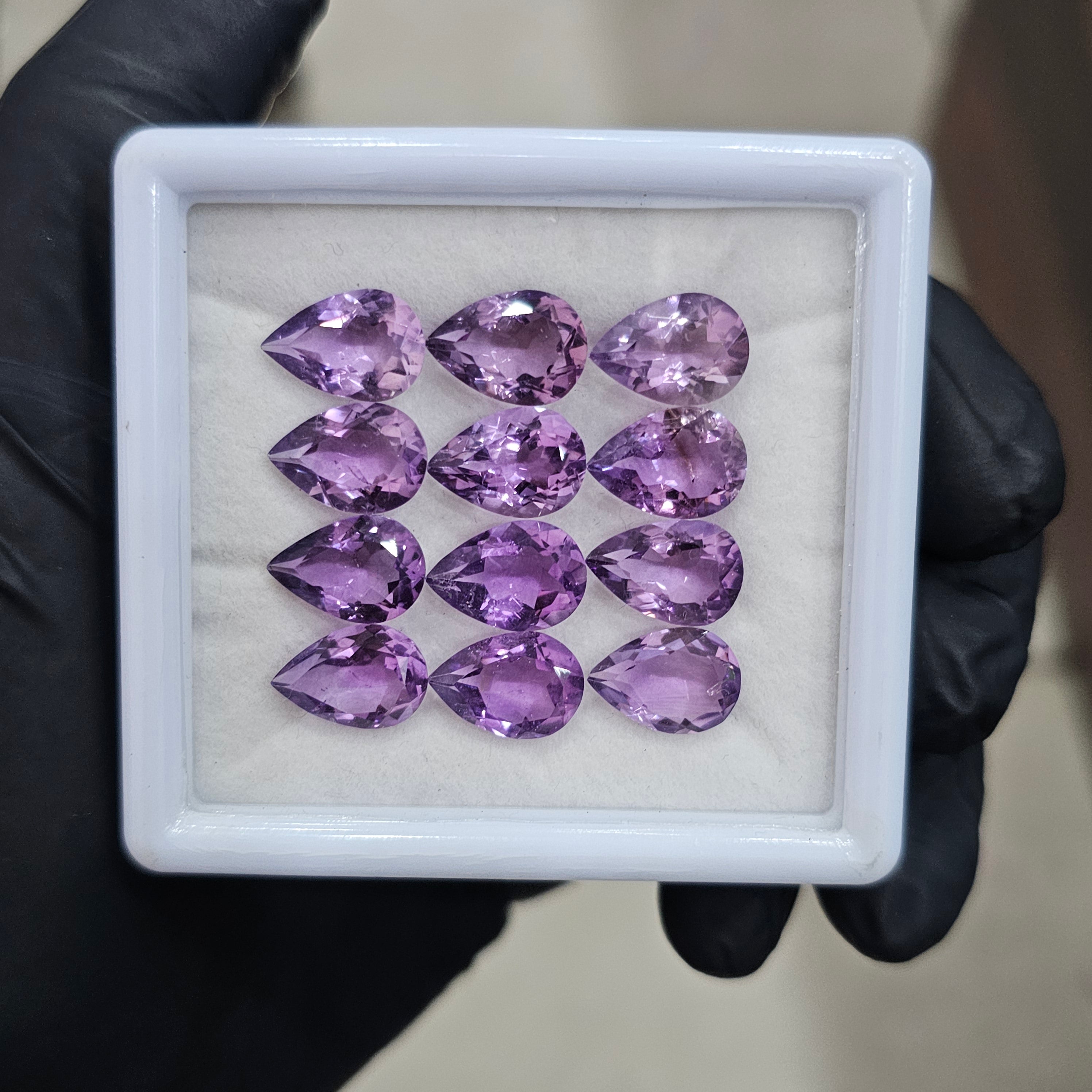 12 Pcs Of Natural Amethyst Faceted | Shape: Pear | Size: 13x9mm