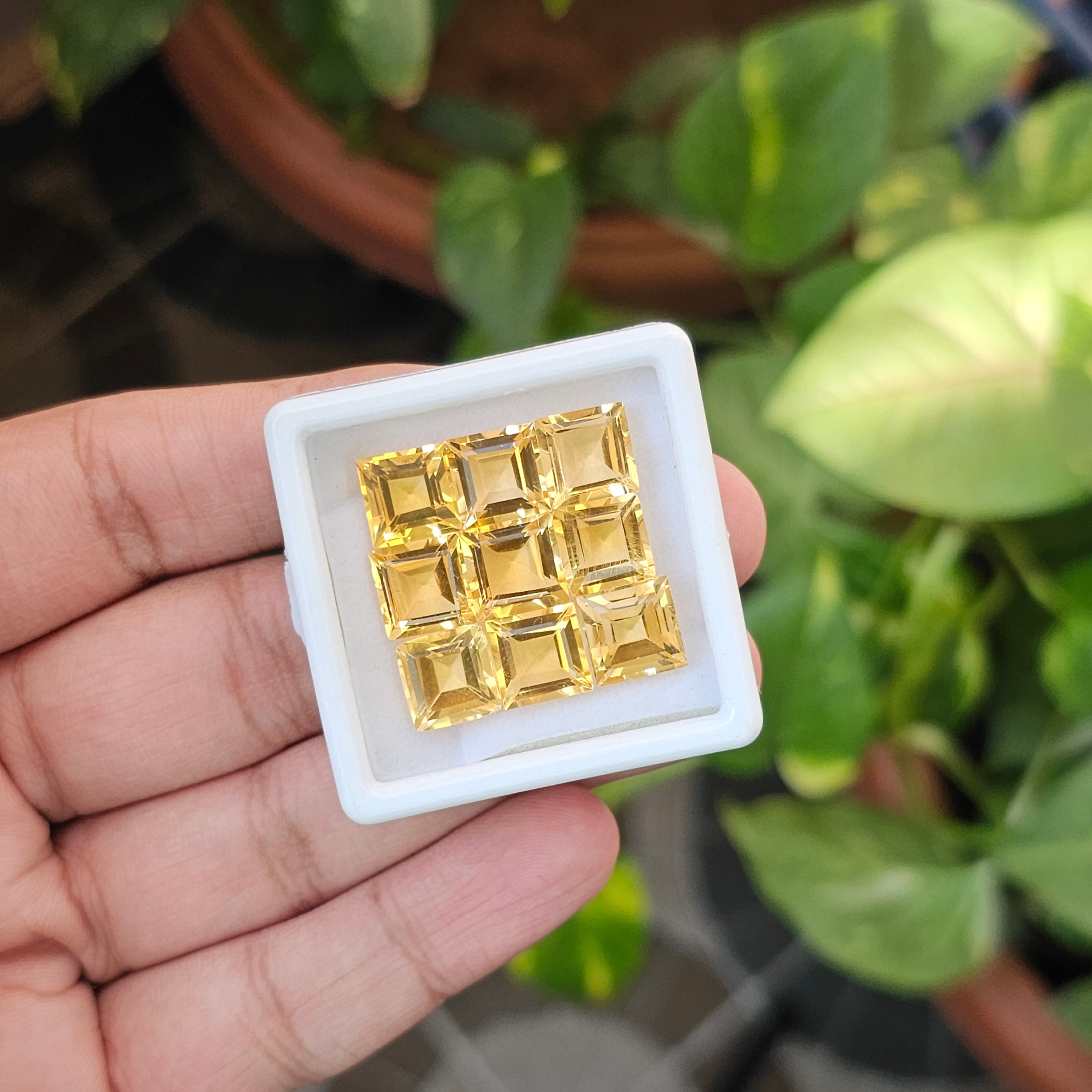 9 Pcs Of Natural Citrine Faceted | Shape: Square | Size: 9mm