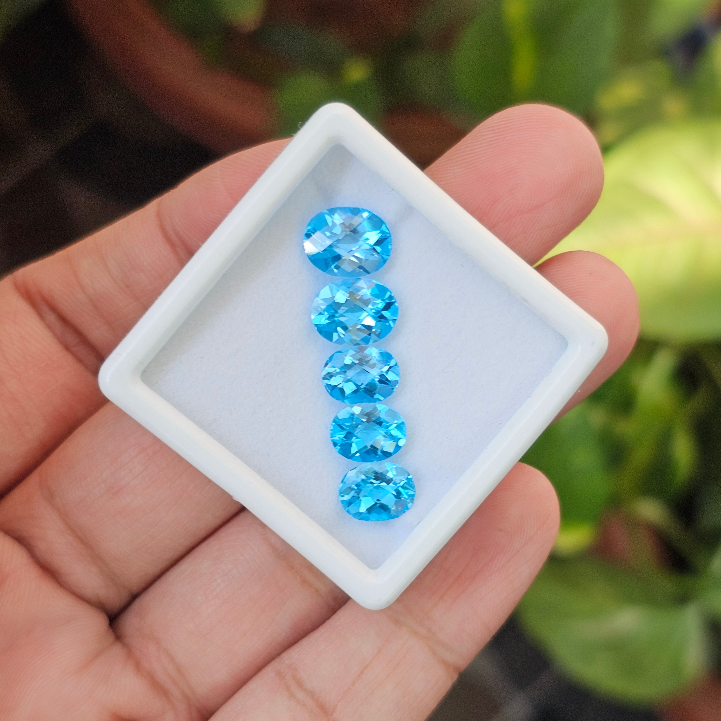 5 Pcs Of Natural Blue Topaz Checker Cut | Shape: Mix | Size: 8-9mm