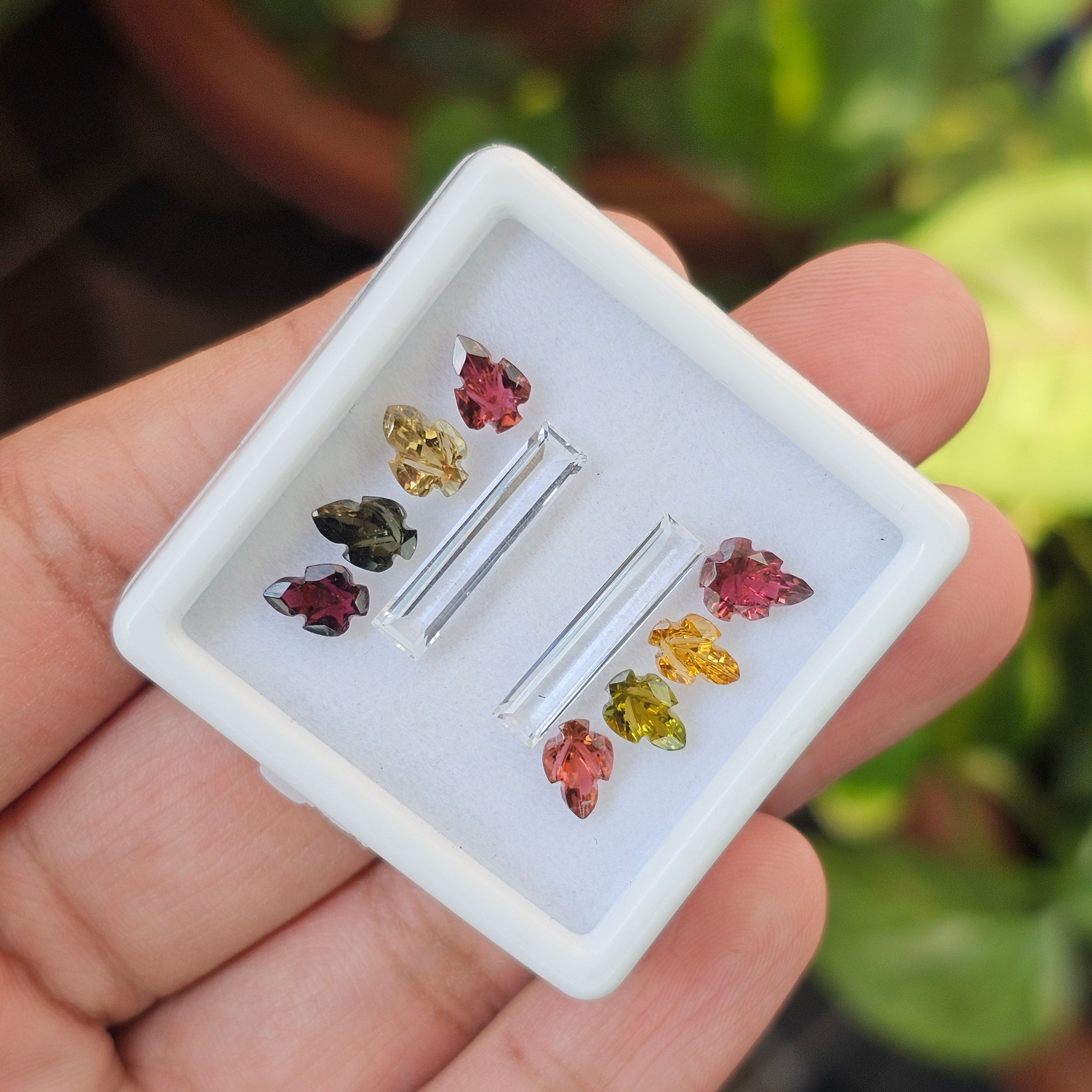 10 Pcs Of Natural Tourmaline & White Topaz Carved | Shape: Mix | Size: 7-18mm