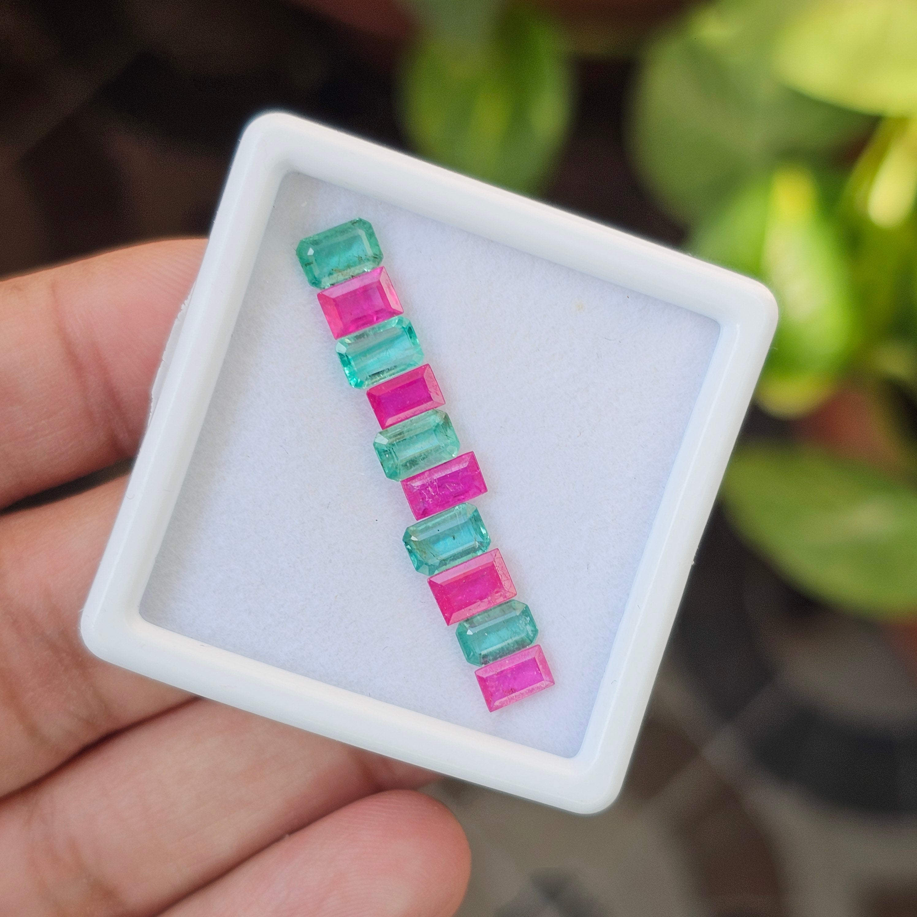 10 Pcs Of Natural Emerald & Ruby Faceted | Shape: Rectangle | Size: 5-6mm