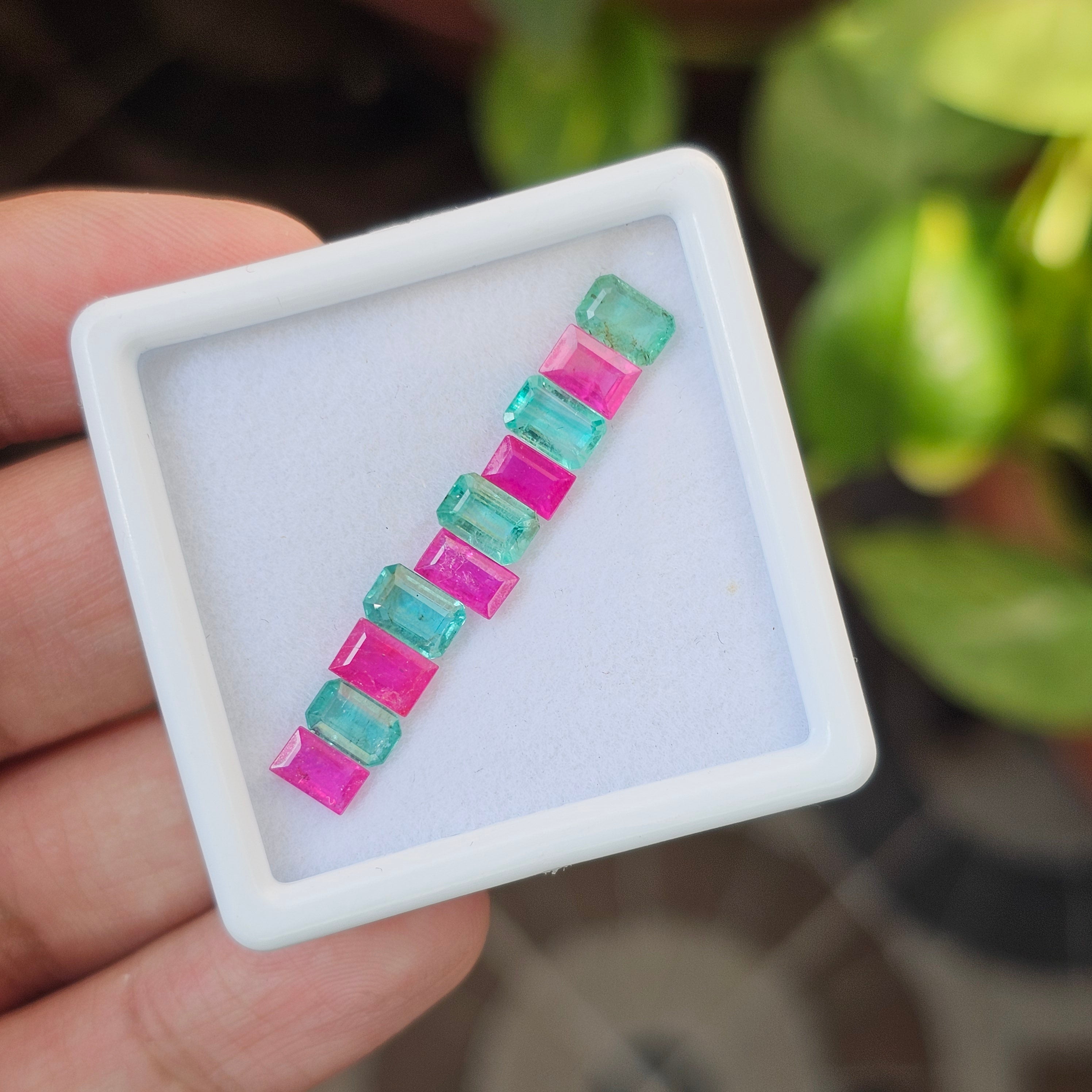 10 Pcs Of Natural Emerald & Ruby Faceted | Shape: Rectangle | Size: 5-6mm