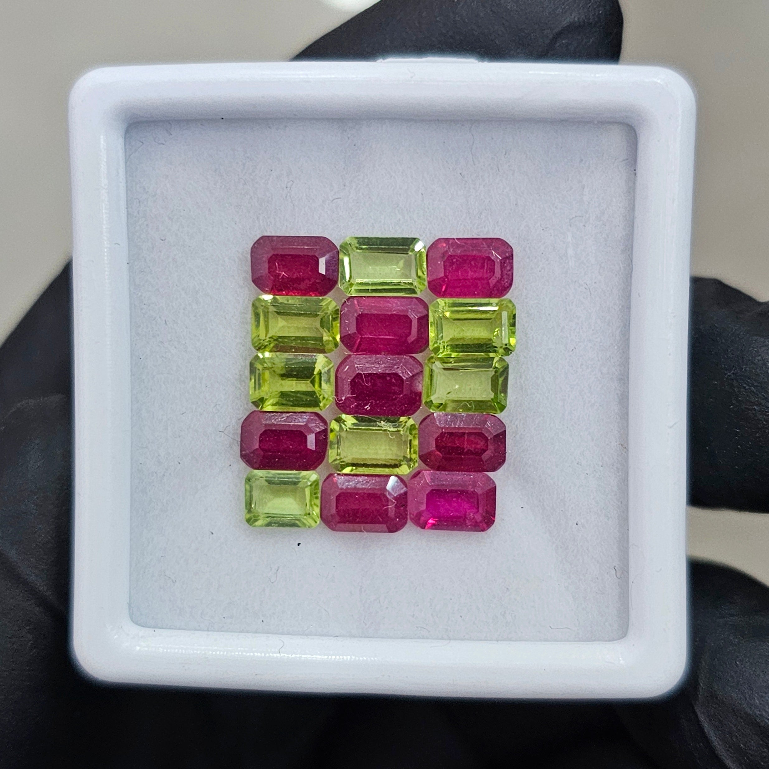 15 Pcs Natural Ruby & Peridot Faceted | Rectangle | Size: 5-6mm