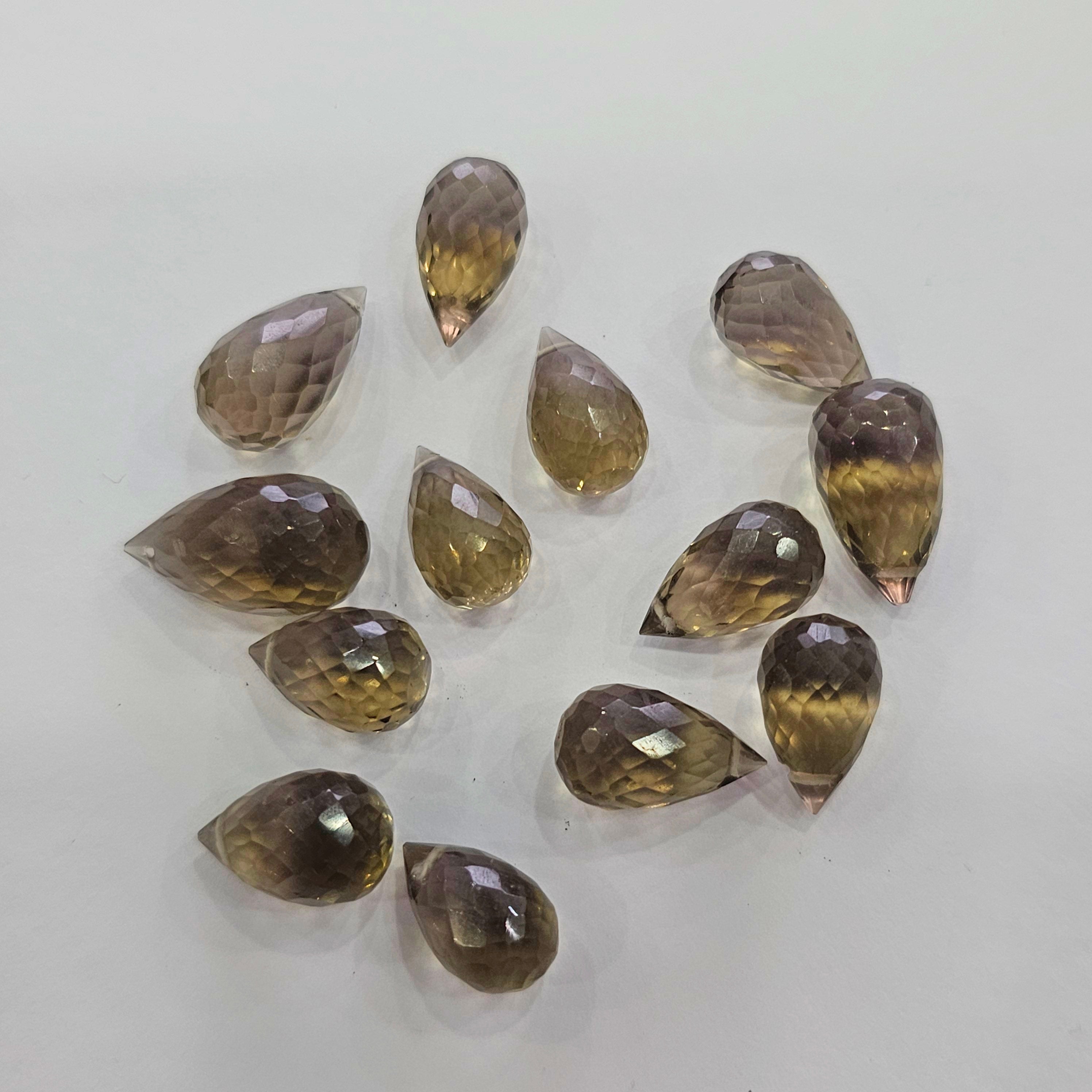 13Pcs Natural  Smoky Quartz Drilled Faceted Drops | Drops | Size:13-16mm - The LabradoriteKing
