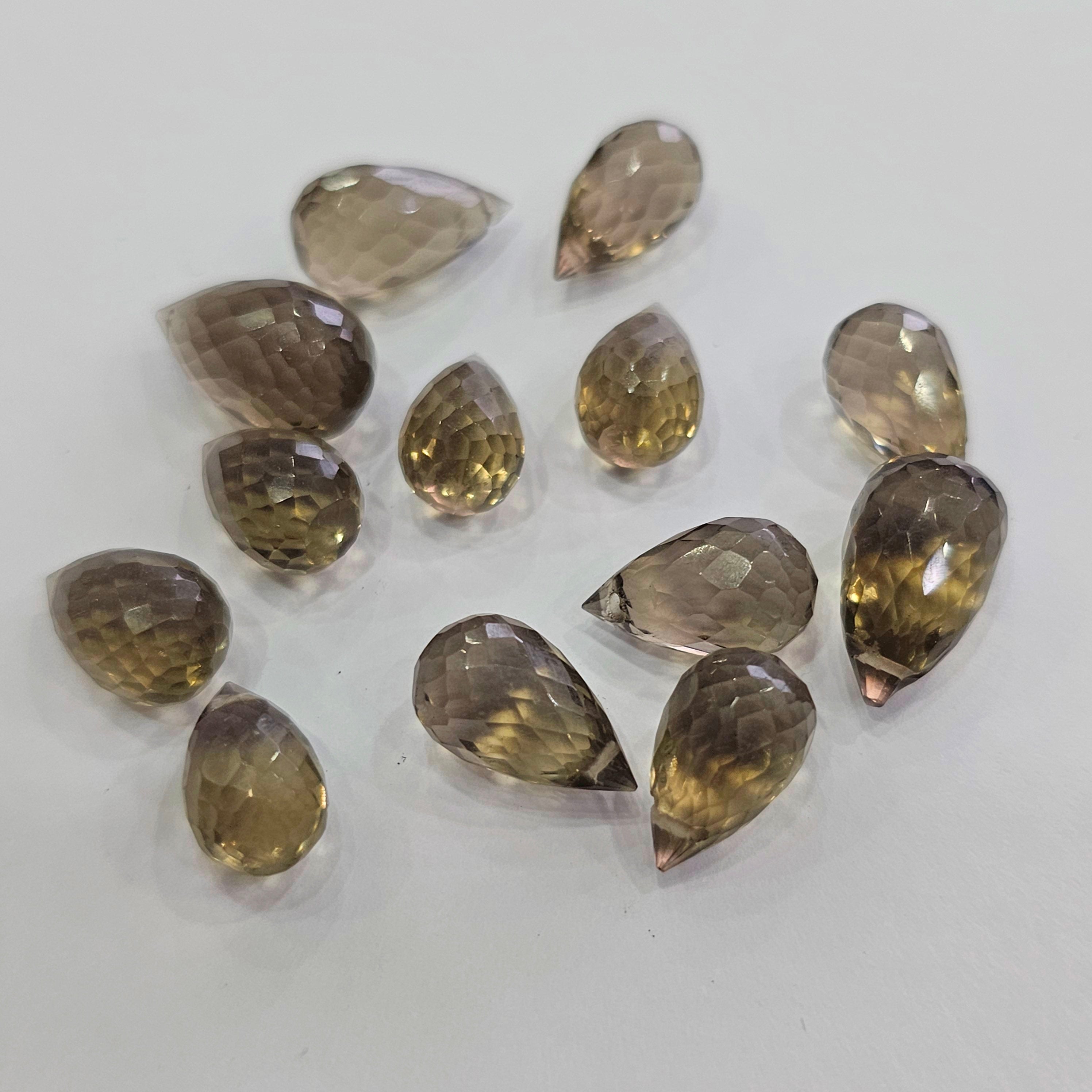 13Pcs Natural  Smoky Quartz Drilled Faceted Drops | Drops | Size:13-16mm - The LabradoriteKing