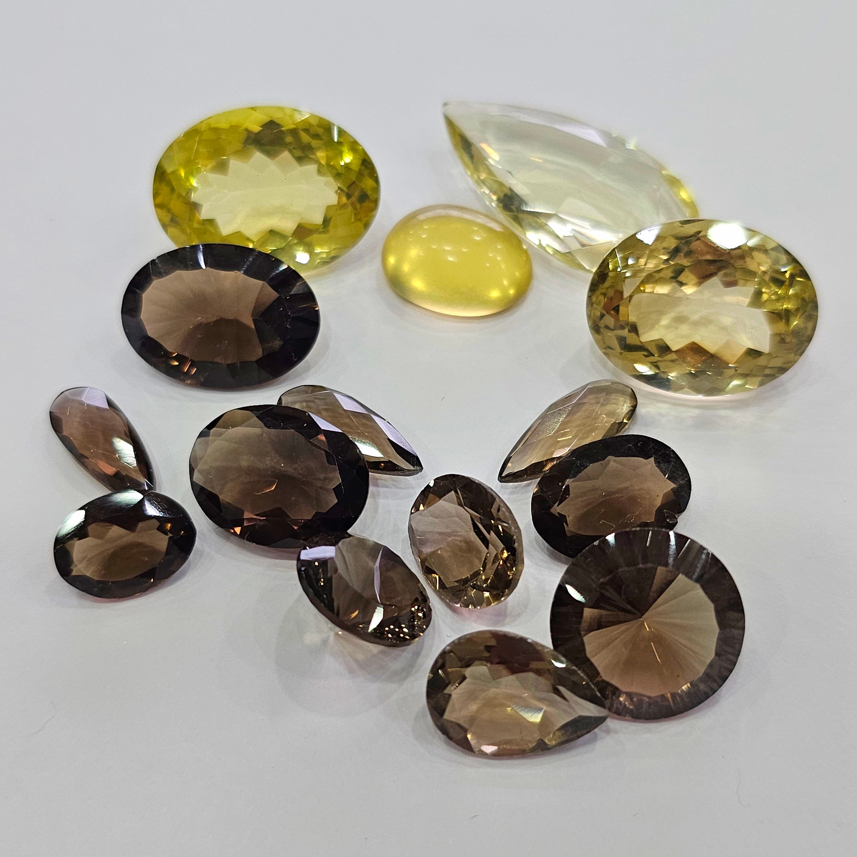 14 Pcs Smoky Quartz & Lemon Quartz | Shape: Mix | 11-30mm
