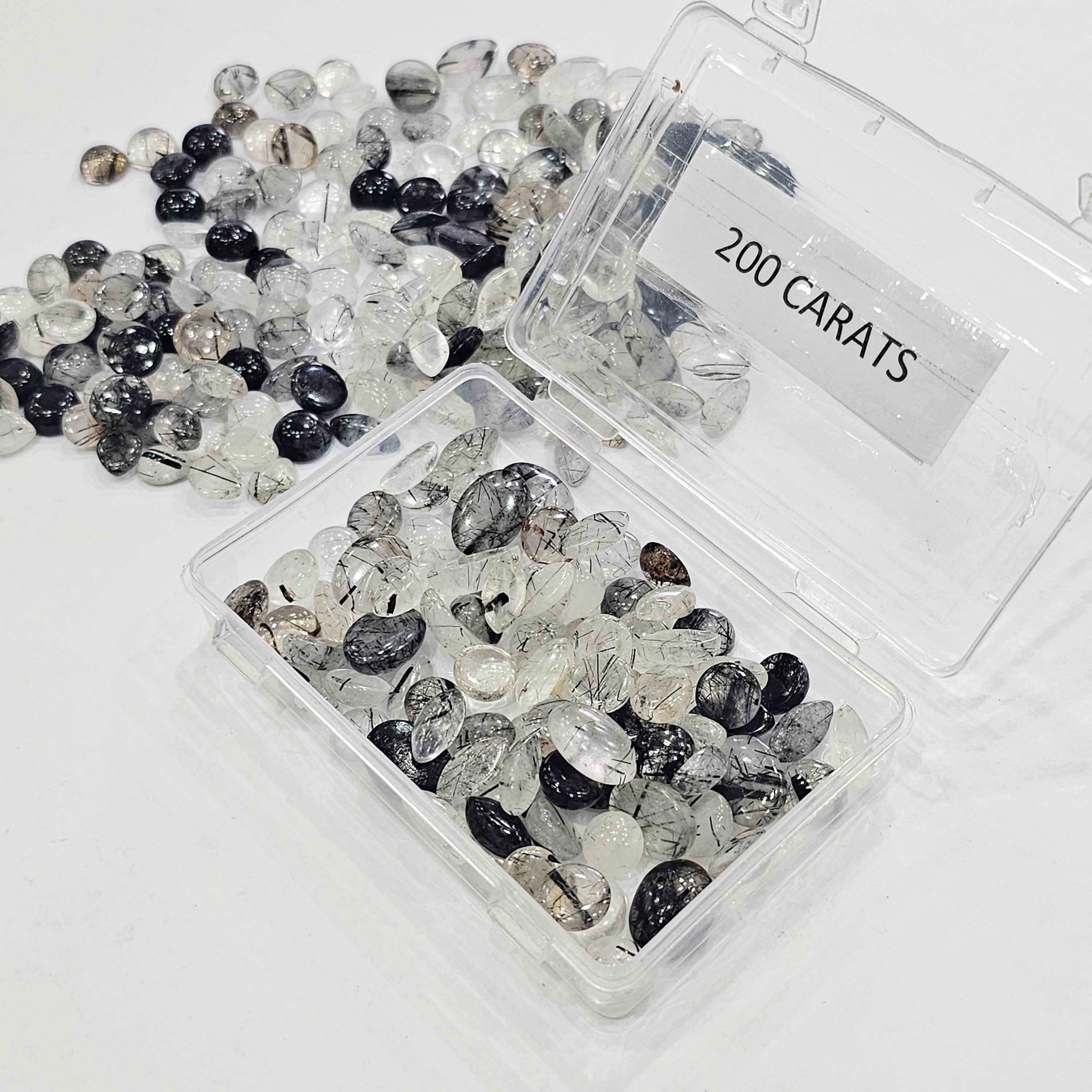 200Cts of Black Rutile Quartz Cabochon | Sizes: 8-16mm | Mix Shape | 60-70Pcs