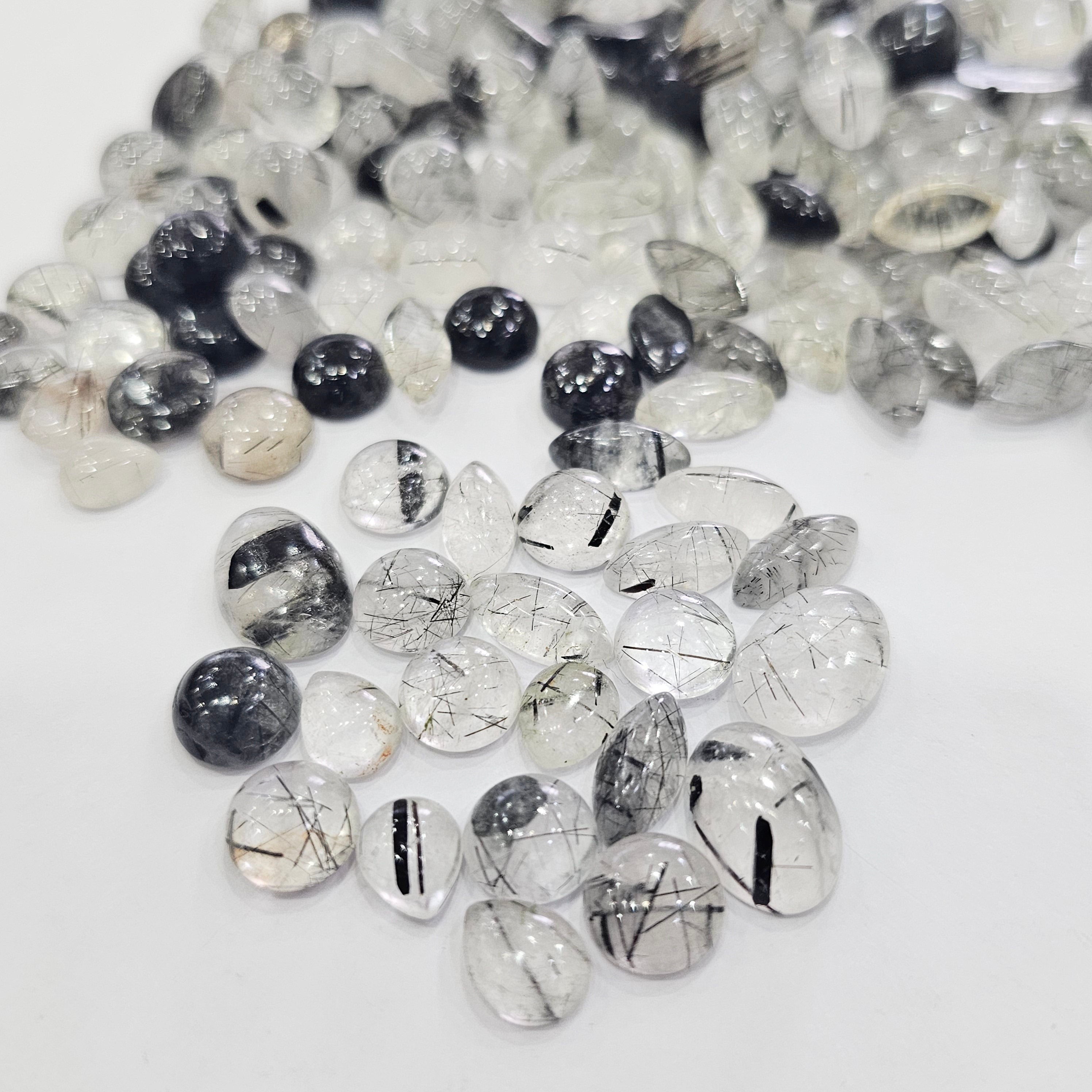 200Cts of Black Rutile Quartz Cabochon | Sizes: 8-16mm | Mix Shape | 60-70Pcs