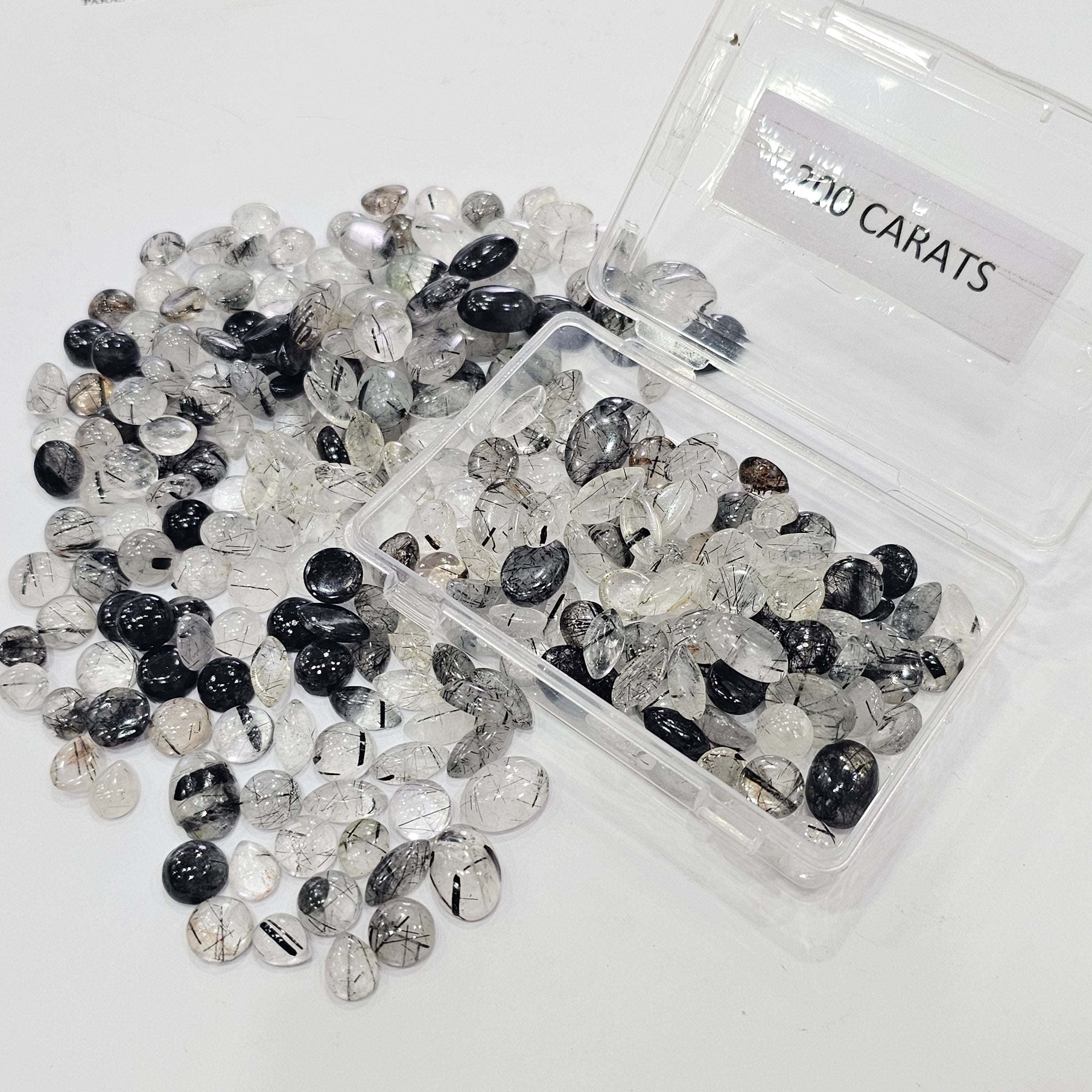 200Cts of Black Rutile Quartz Cabochon | Sizes: 8-16mm | Mix Shape | 60-70Pcs