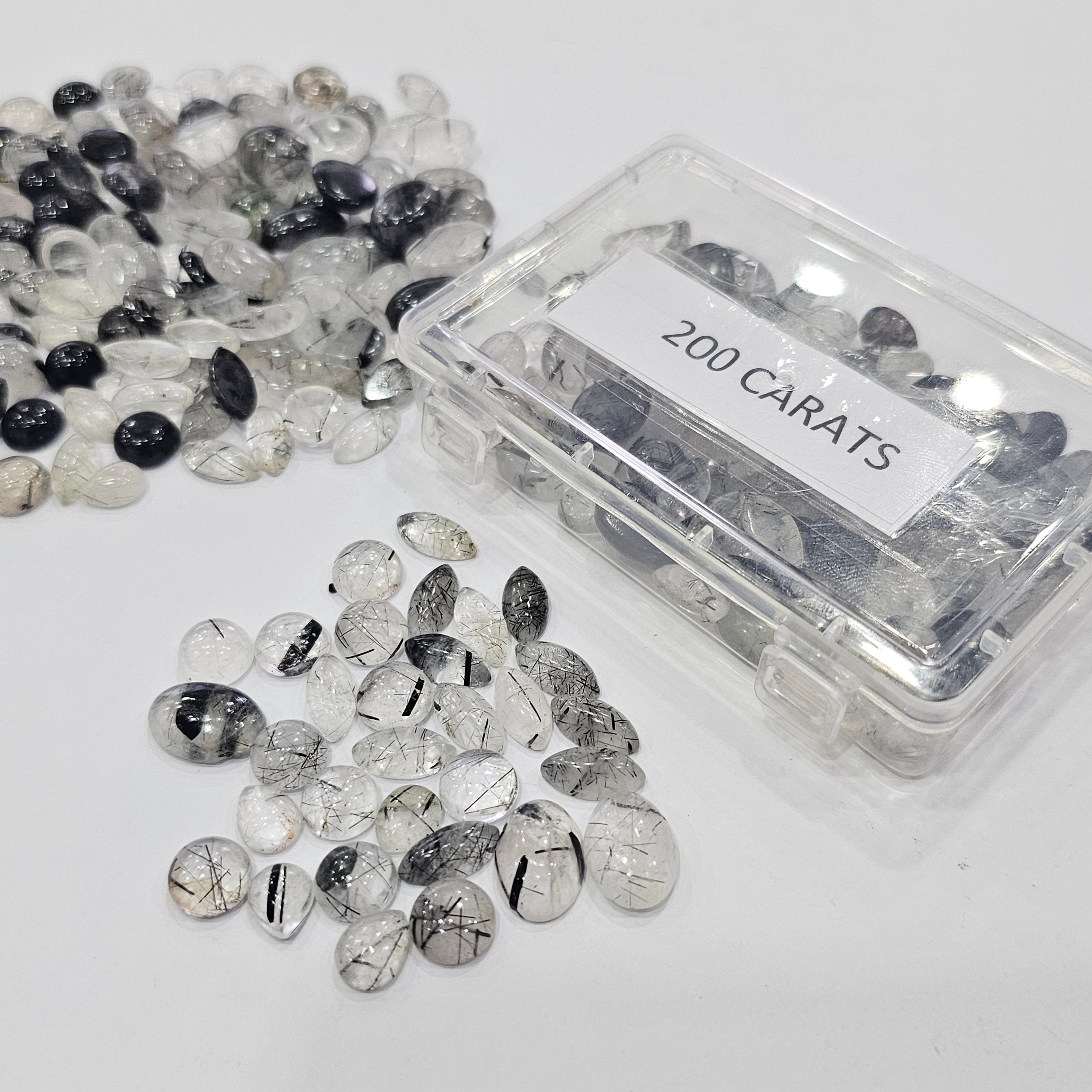 200Cts of Black Rutile Quartz Cabochon | Sizes: 8-16mm | Mix Shape | 60-70Pcs