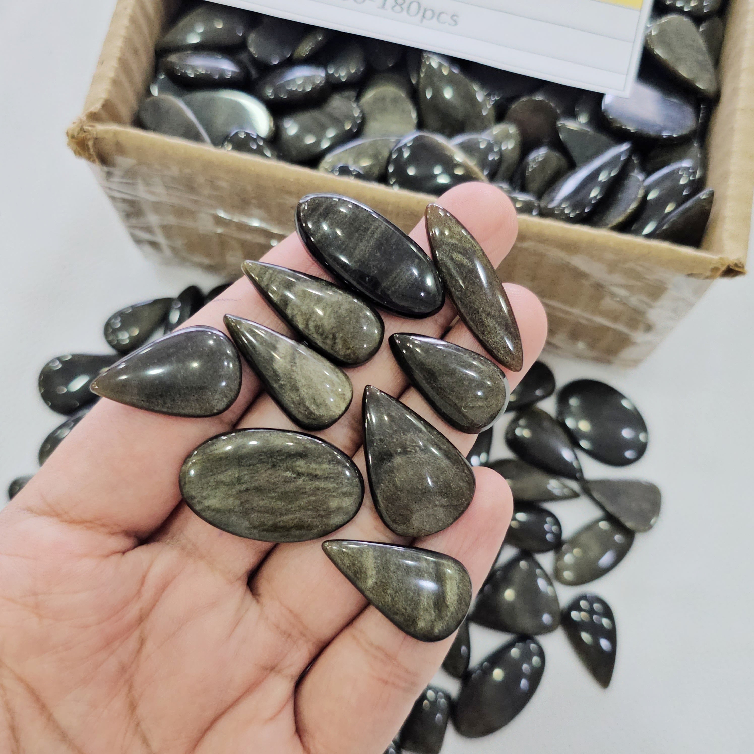 500 Grams Natural Golden Obsidian Cabochons | 15–45mm | 160–180 Pcs | Polished Gemstones - The LabradoriteKing