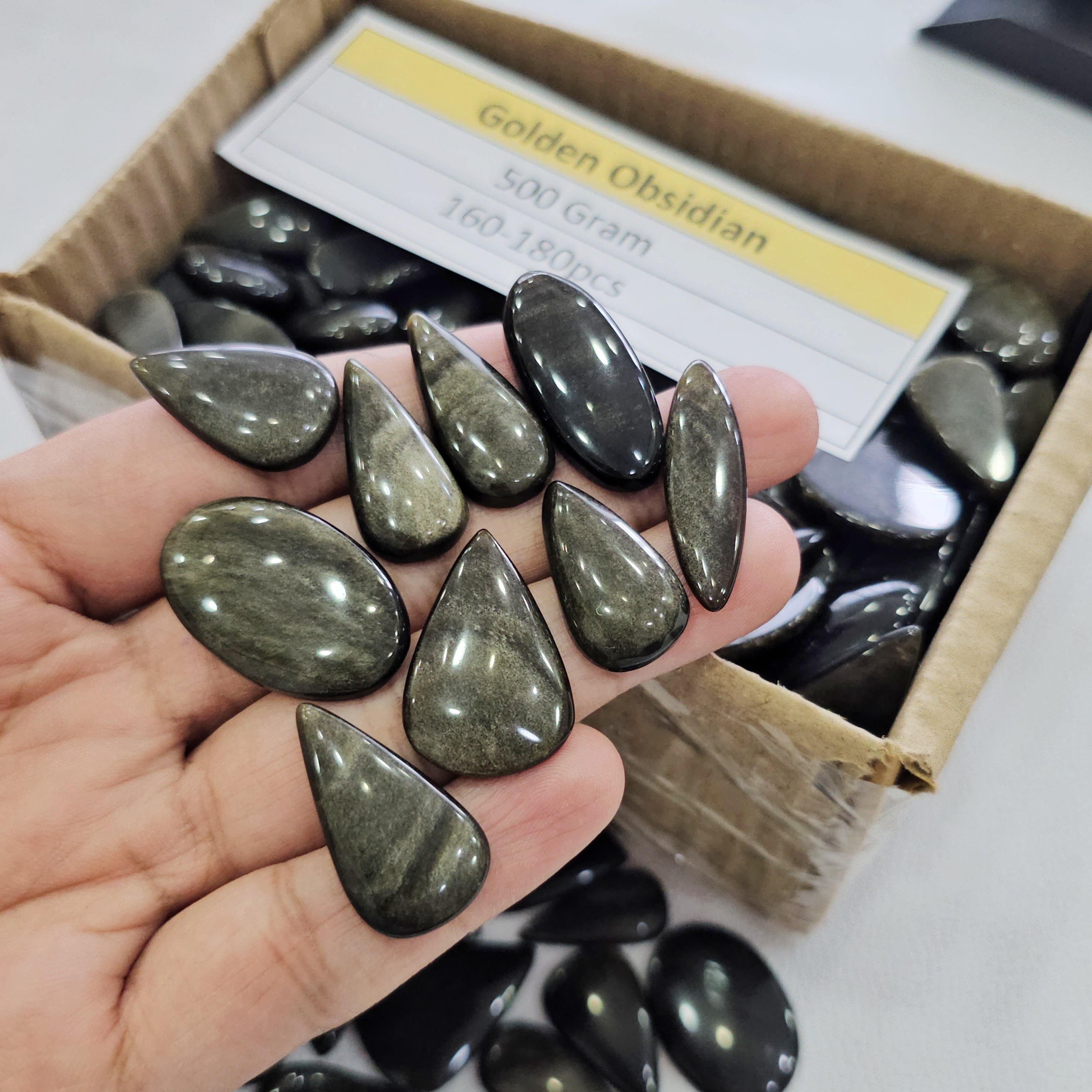 500 Grams Natural Golden Obsidian Cabochons | 15–45mm | 160–180 Pcs | Polished Gemstones - The LabradoriteKing