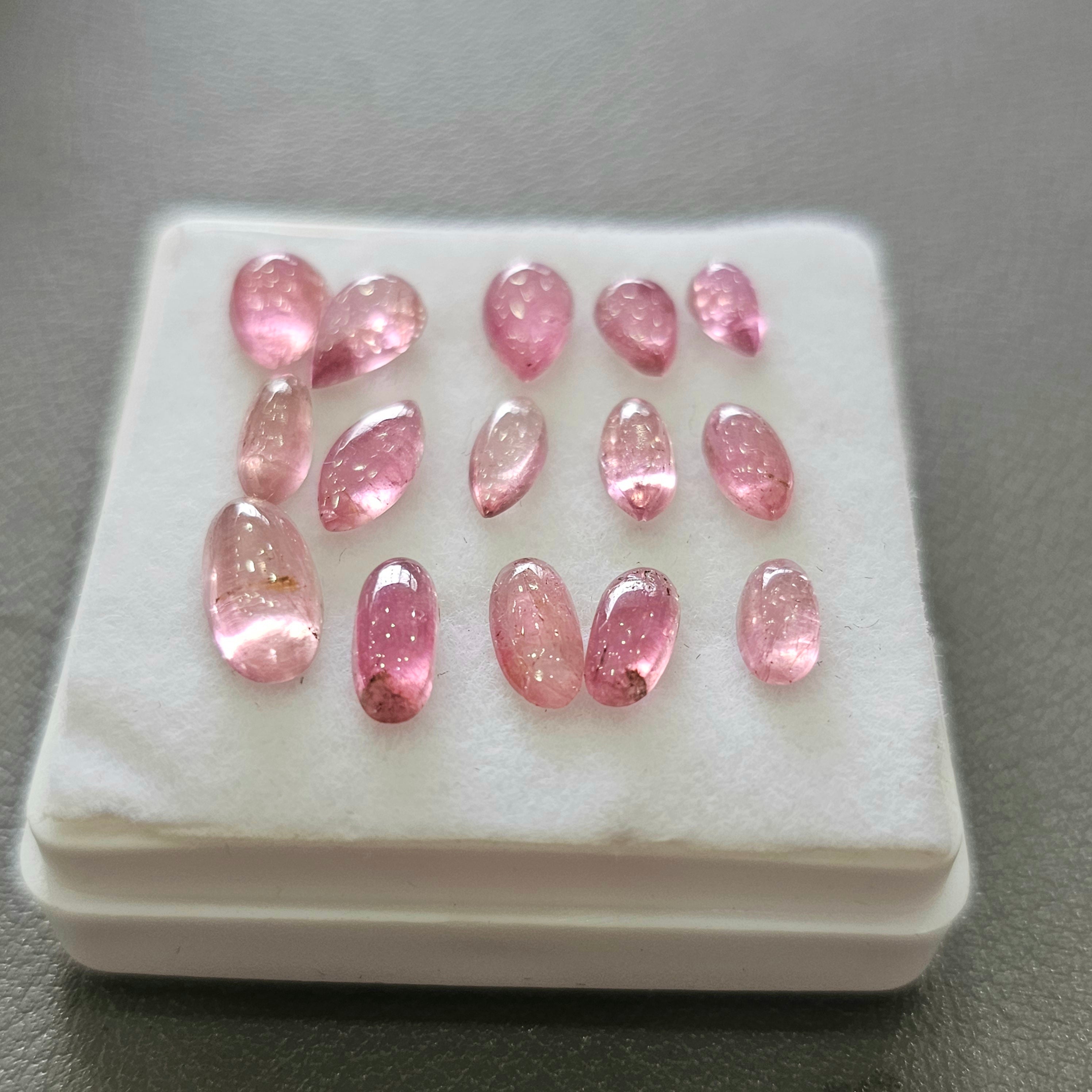 15 Pcs Natural Pink Tourmaline Cabochon  | Shape: Mix | Size: 6-10mm - The LabradoriteKing