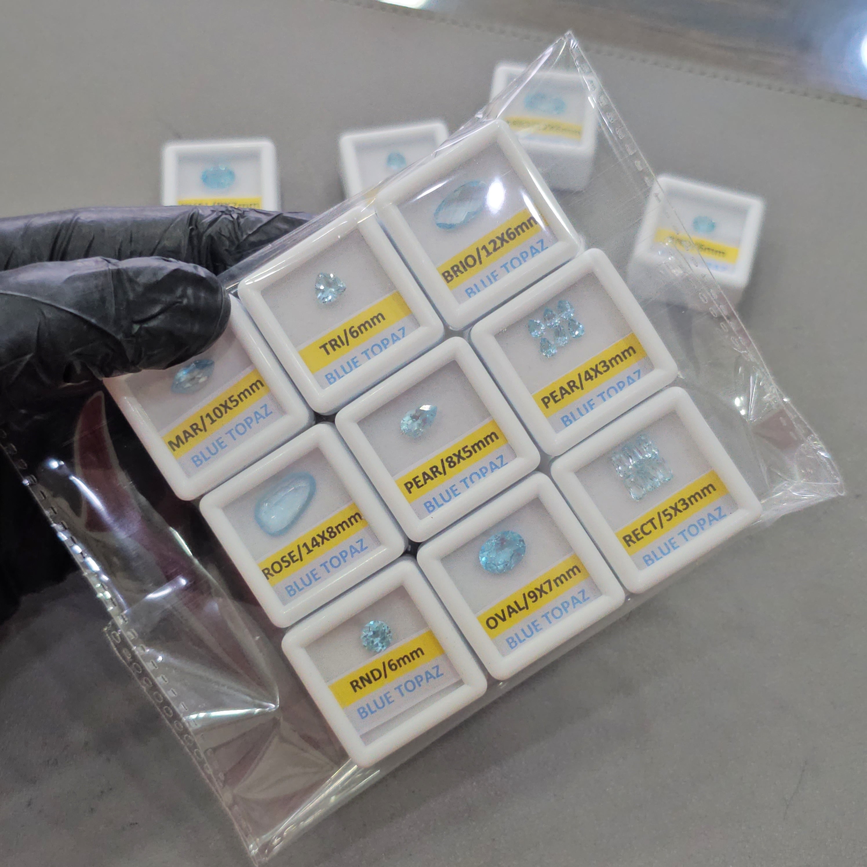 9 Boxes of Natural Blue Topaz | 4–14mm | Premium Quality Gemstones with Boxes