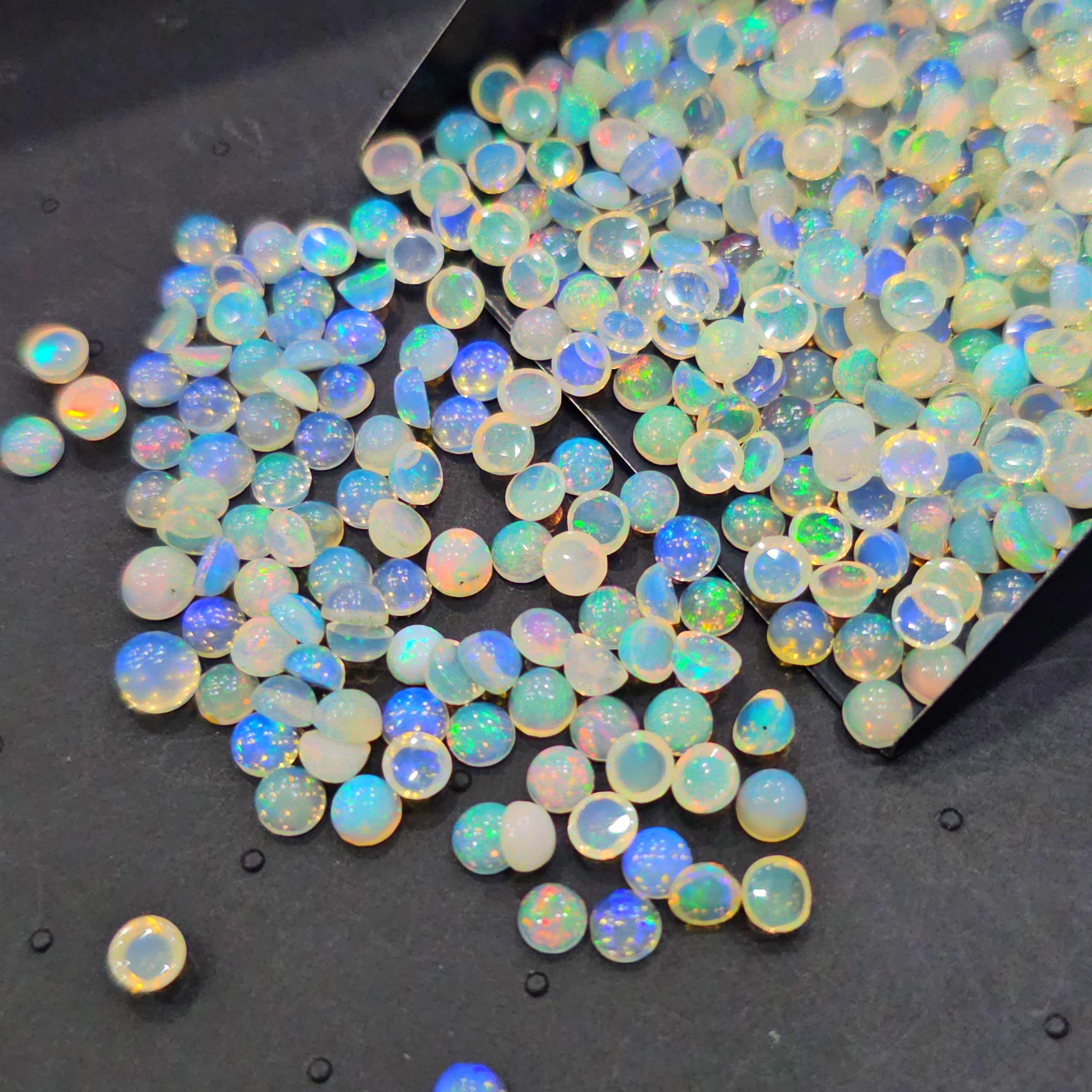 100 Pcs Ethiopian Opal Cabochons | 4mm Round Shape Gemstones | Natural Fire Opal
