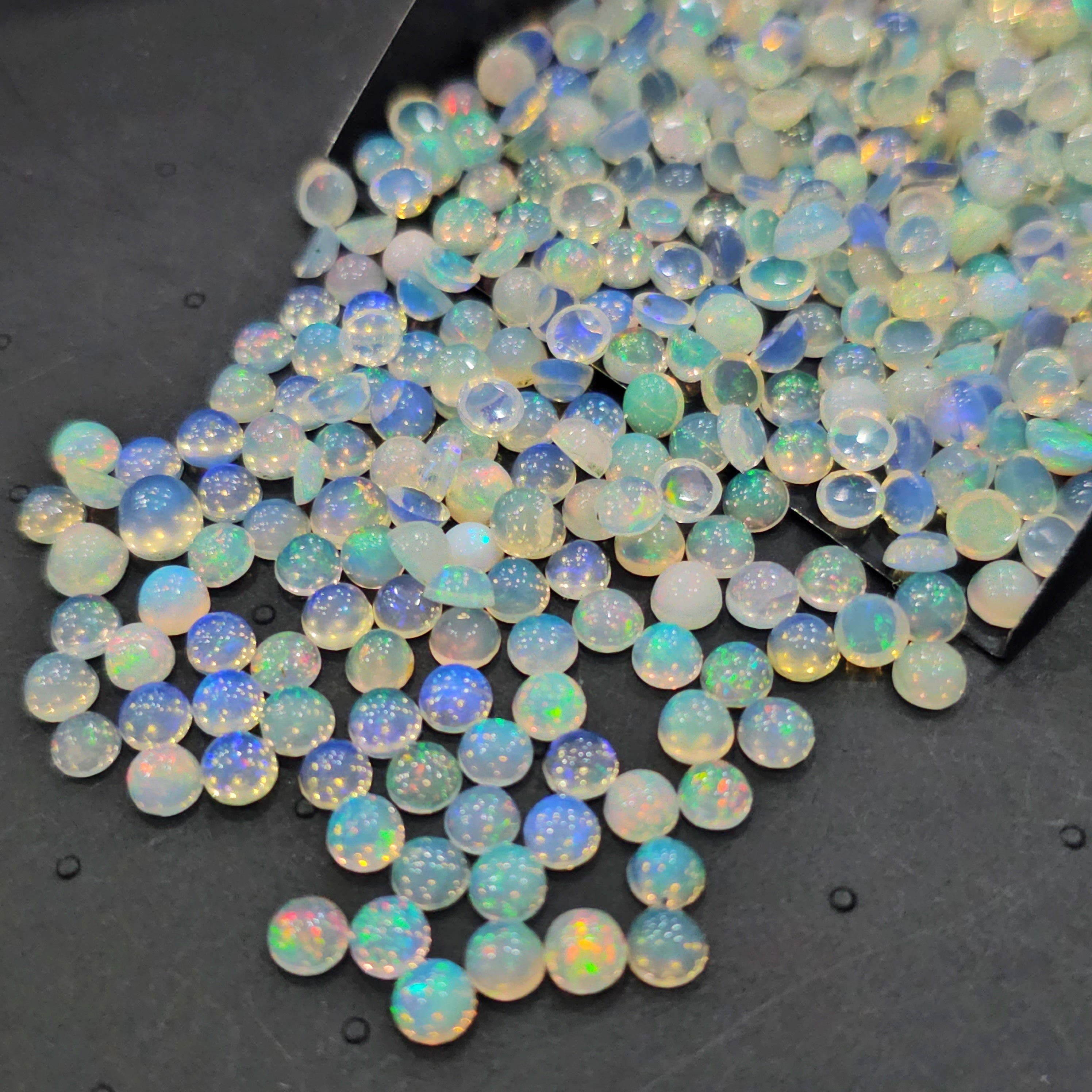 100 Pcs Ethiopian Opal Cabochons | 4mm Round Shape Gemstones | Natural Fire Opal