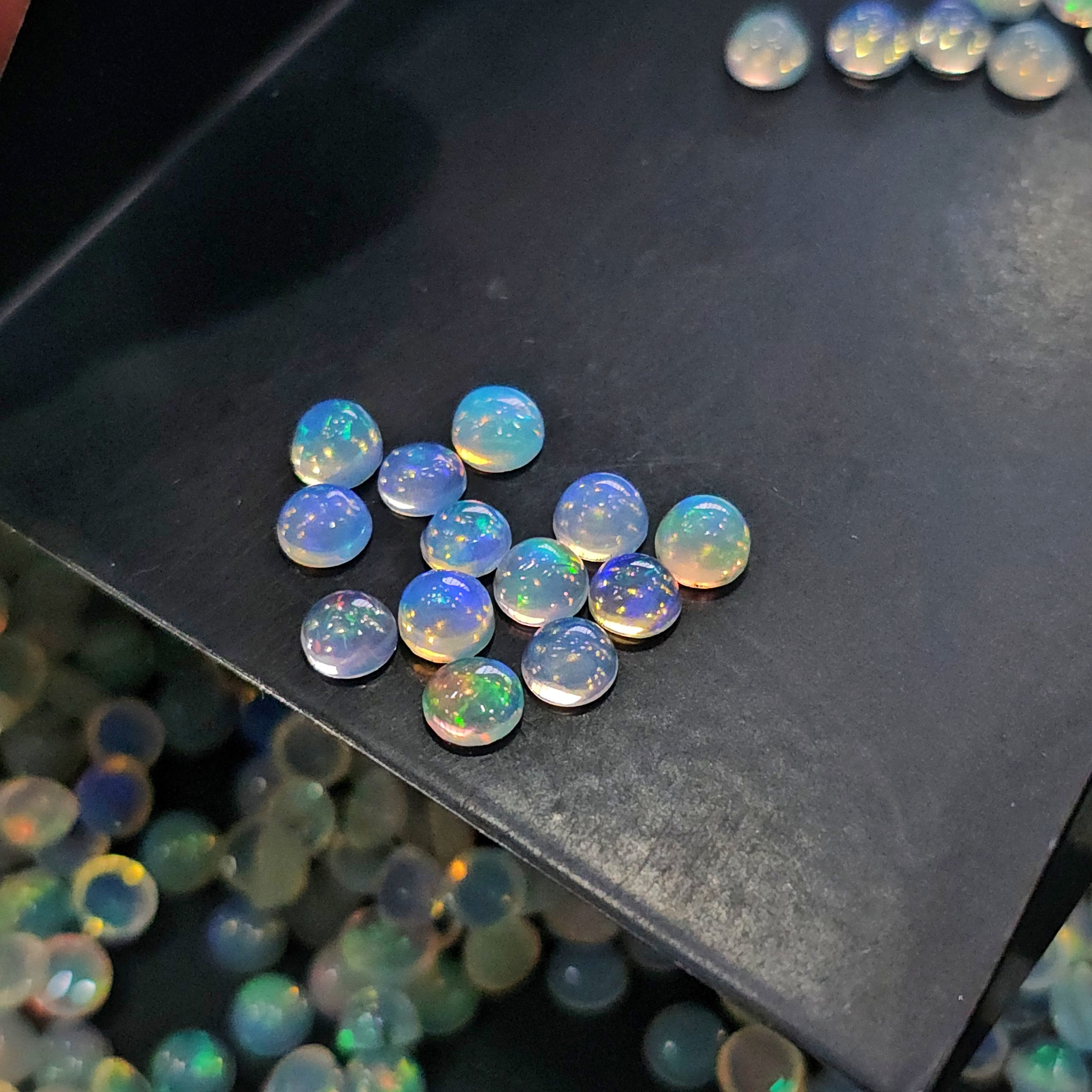100 Pcs Ethiopian Opal Cabochons | 4mm Round Shape Gemstones | Natural Fire Opal