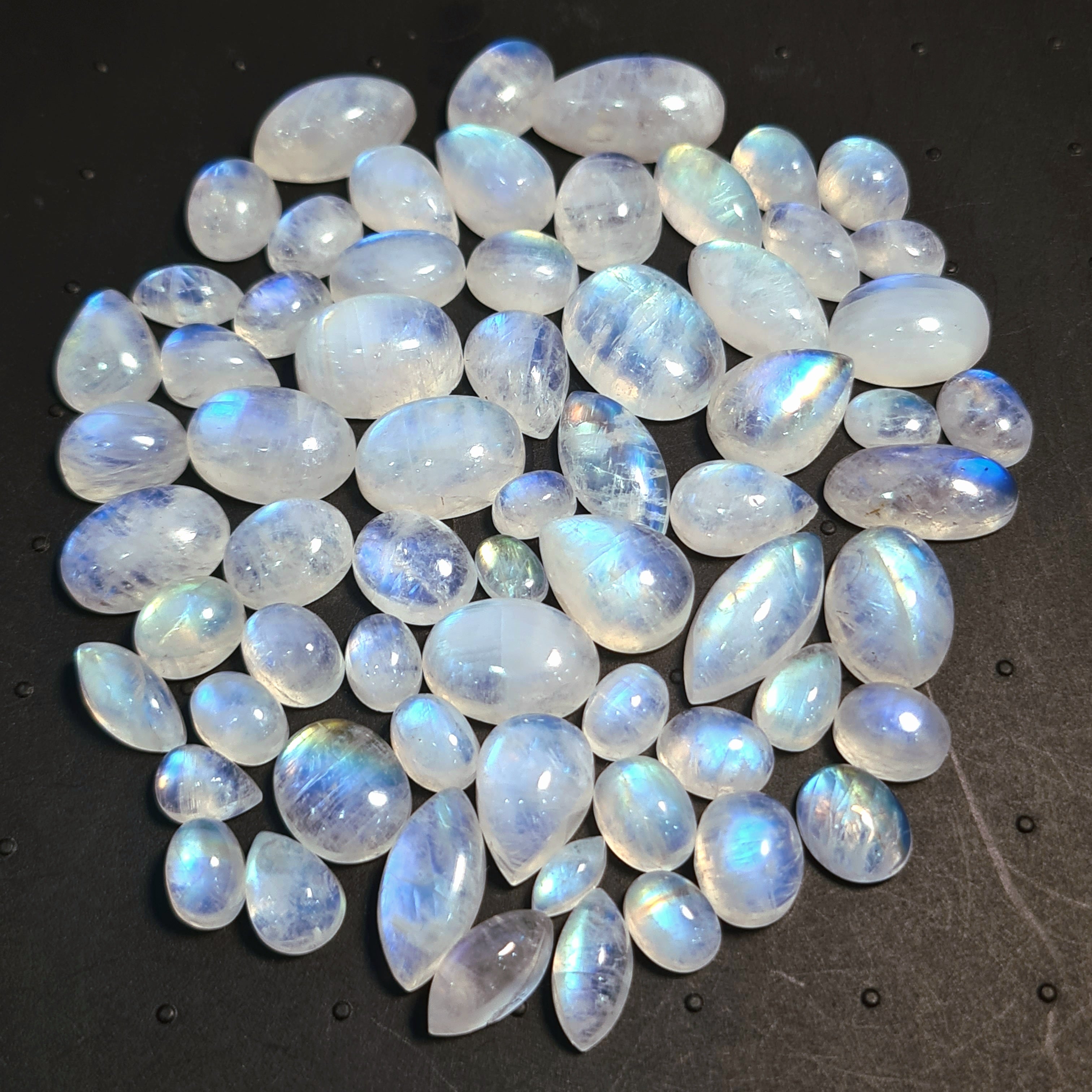 65Pcs Natural Moonstone Cabochon | Mix Shape | Size: 7-18mm - The LabradoriteKing