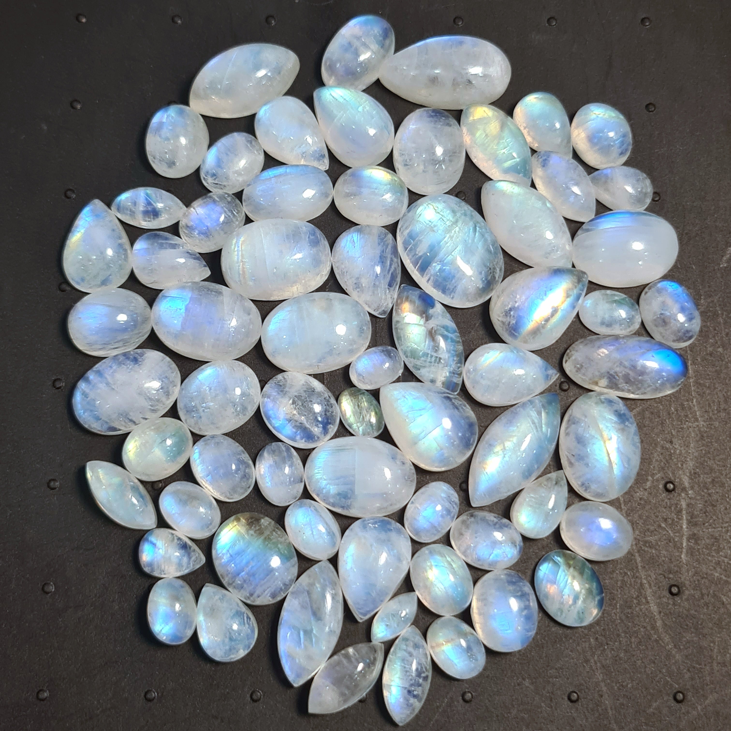 65Pcs Natural Moonstone Cabochon | Mix Shape | Size: 7-18mm - The LabradoriteKing