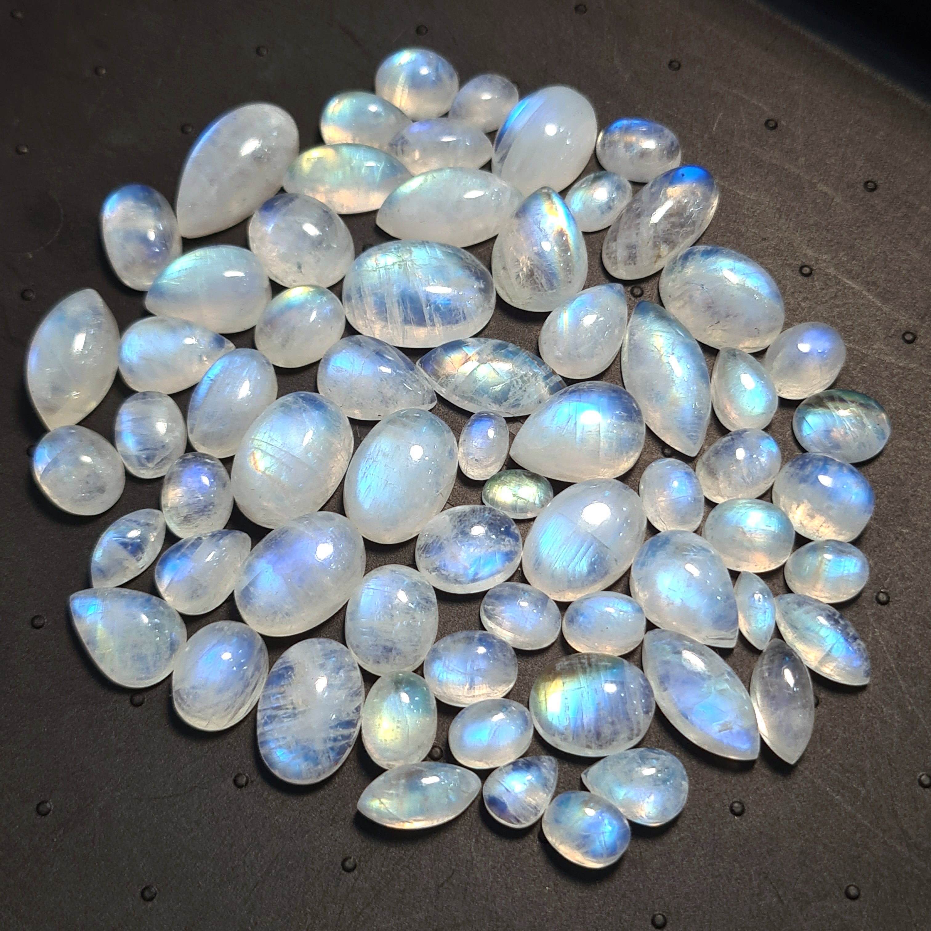 65Pcs Natural Moonstone Cabochon | Mix Shape | Size: 7-18mm - The LabradoriteKing