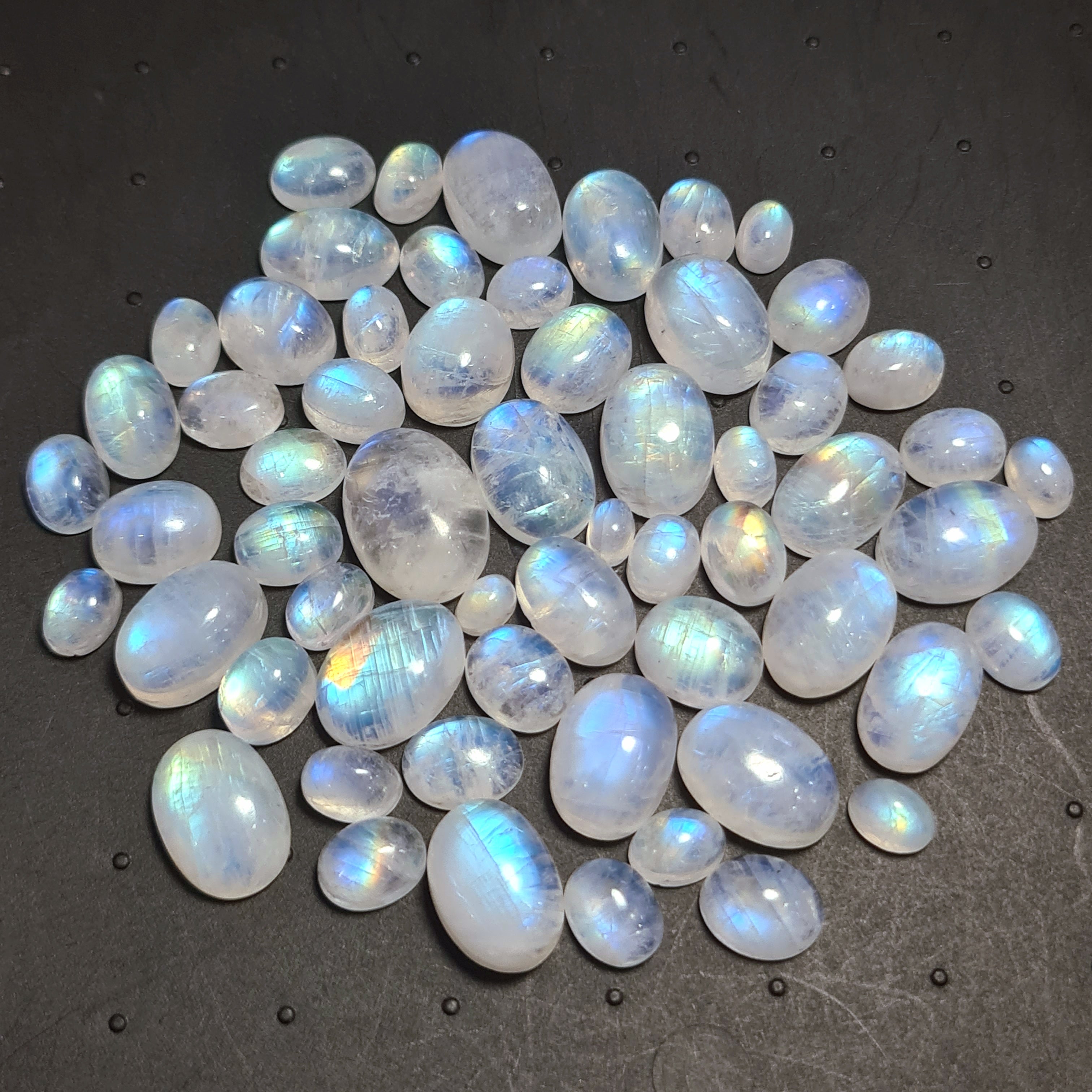 59 Pcs Natural Moonstone Cabochon | Shape: Oval | Size: 6-16mm - The LabradoriteKing
