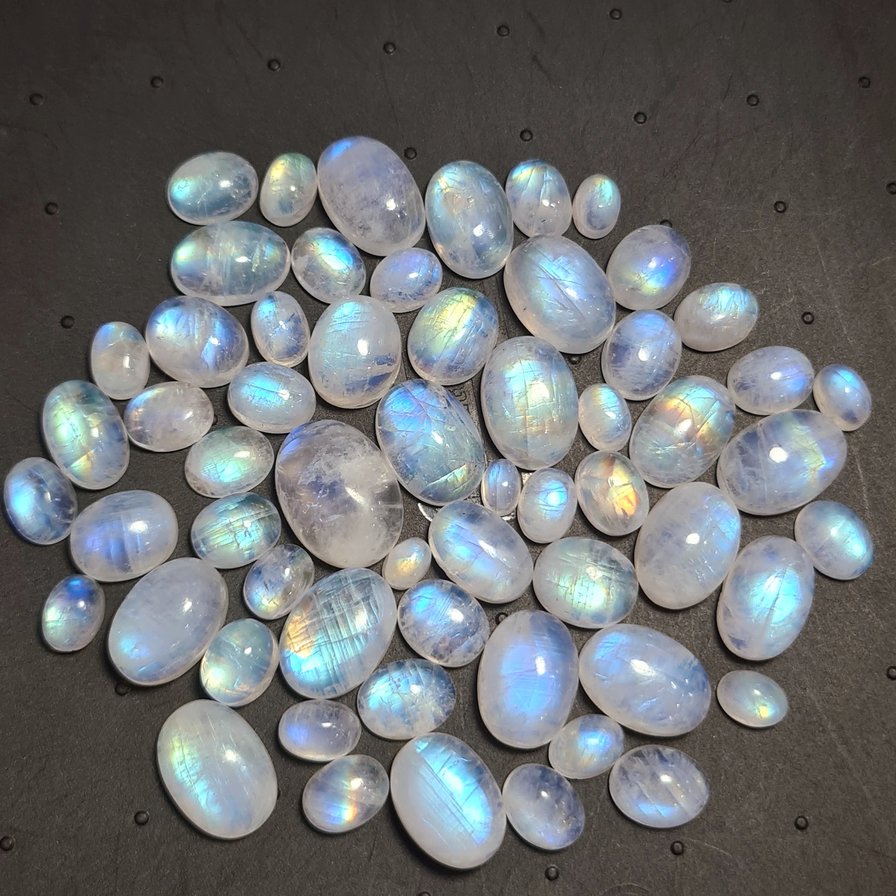 59 Pcs Natural Moonstone Cabochon | Shape: Oval | Size: 6-16mm - The LabradoriteKing