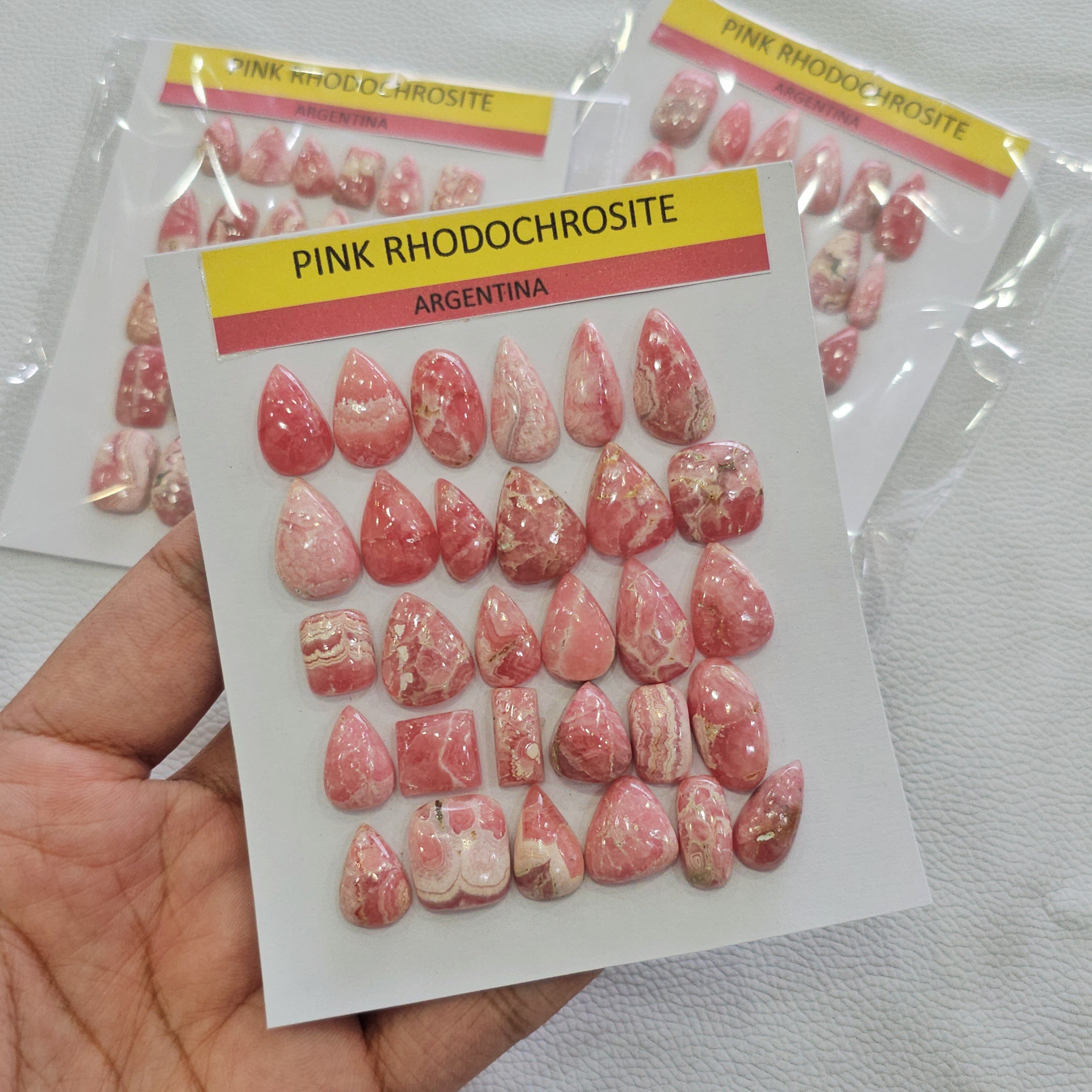 1 Card of Natural Pink Rhodochrosite Cabochons | 10–20mm | Mixed Shapes