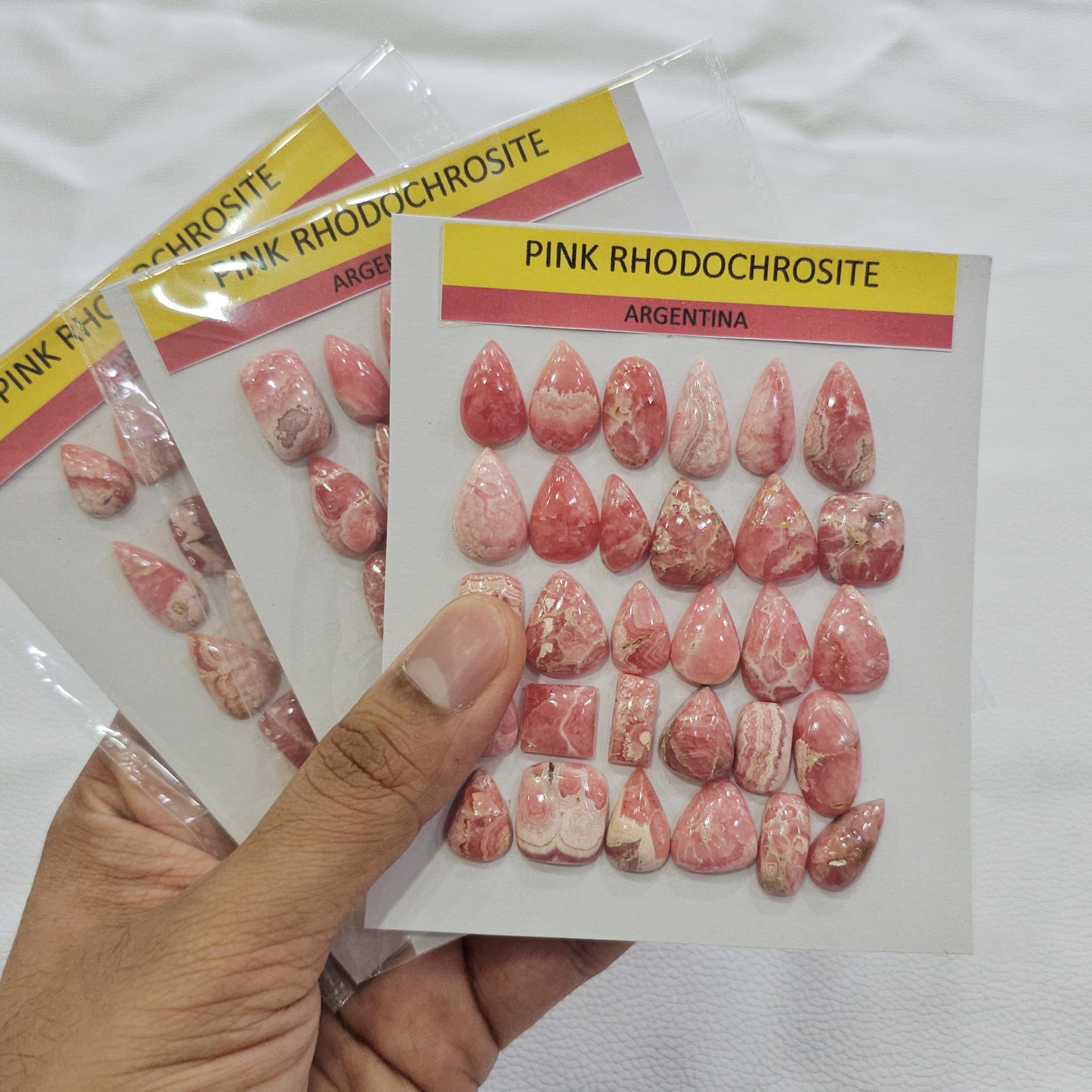 1 Card of Natural Pink Rhodochrosite Cabochons | 10–20mm | Mixed Shapes