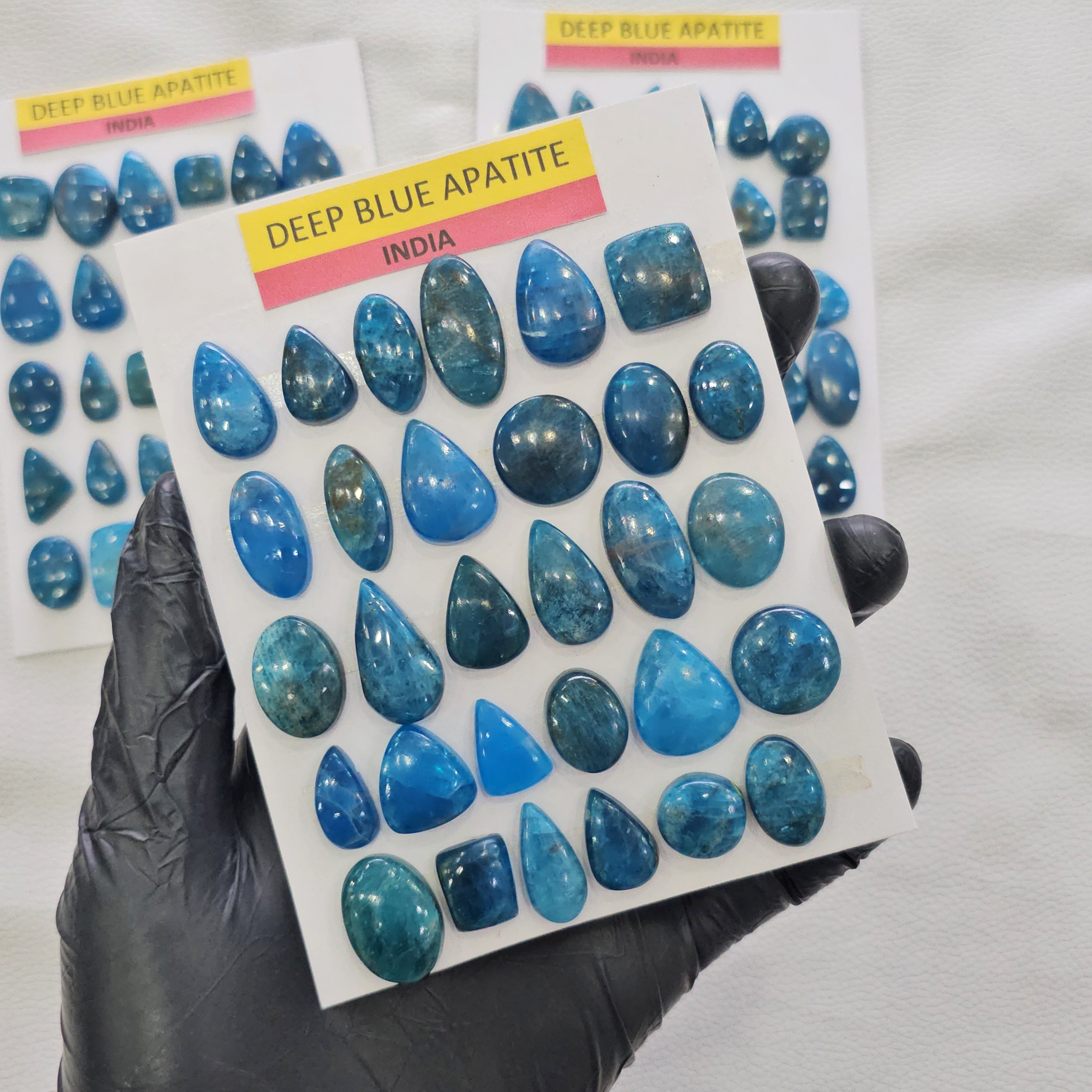 1 Card of Natural Deep Blue Apatite Cabochons | 10–25mm | Mixed Shapes