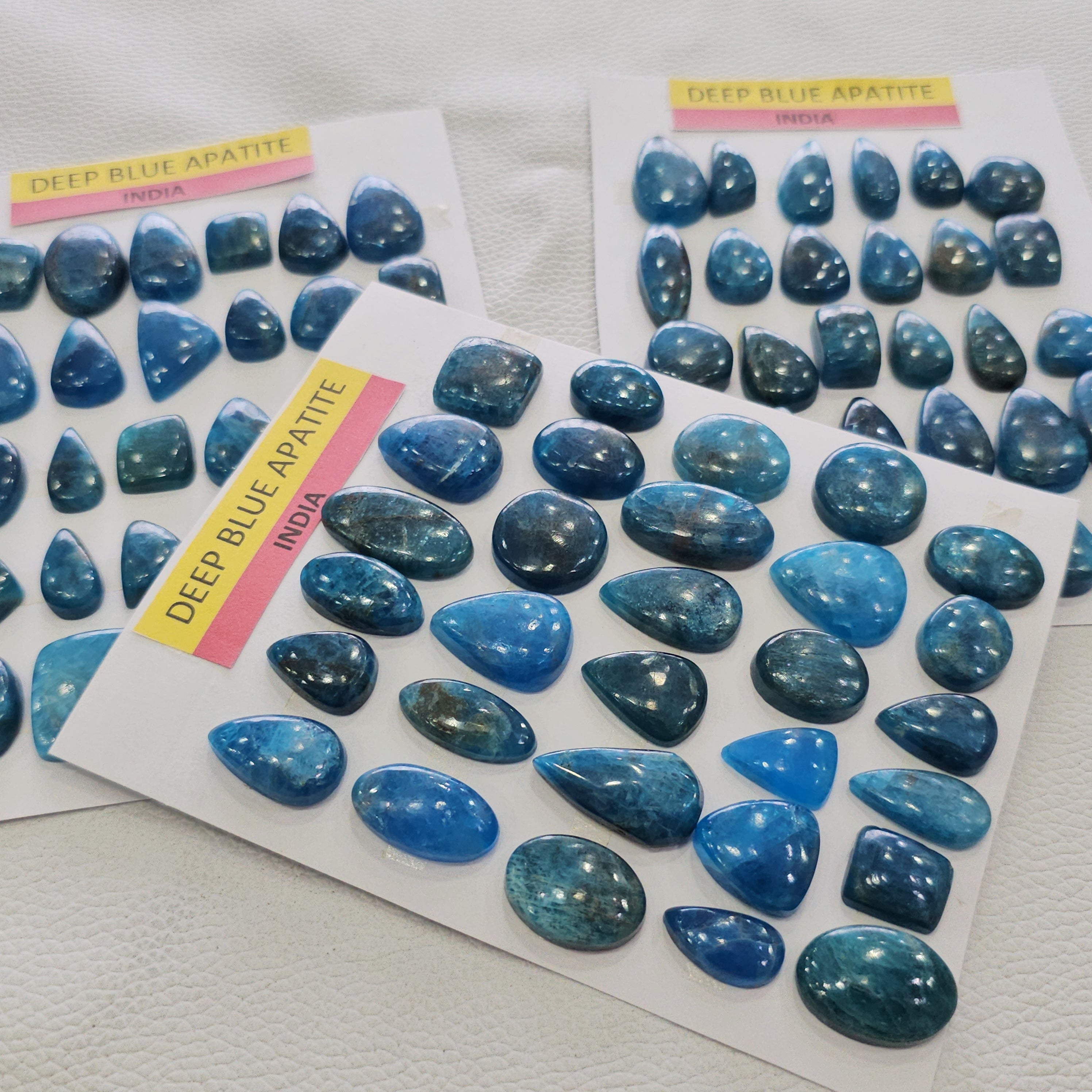 1 Card of Natural Deep Blue Apatite Cabochons | 10–25mm | Mixed Shapes